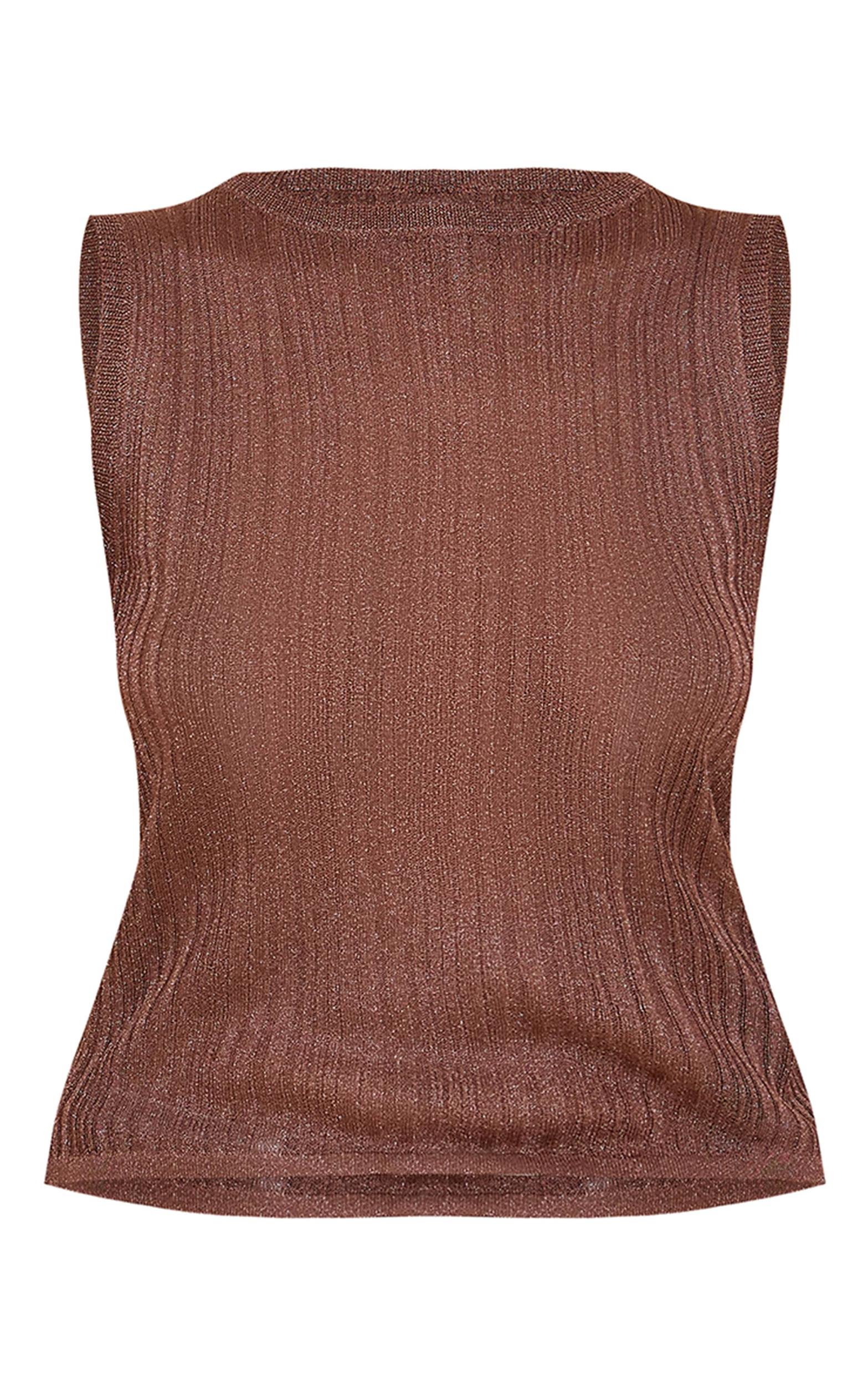 Chocolate Sheer Knit Boat Neck Top Product Image