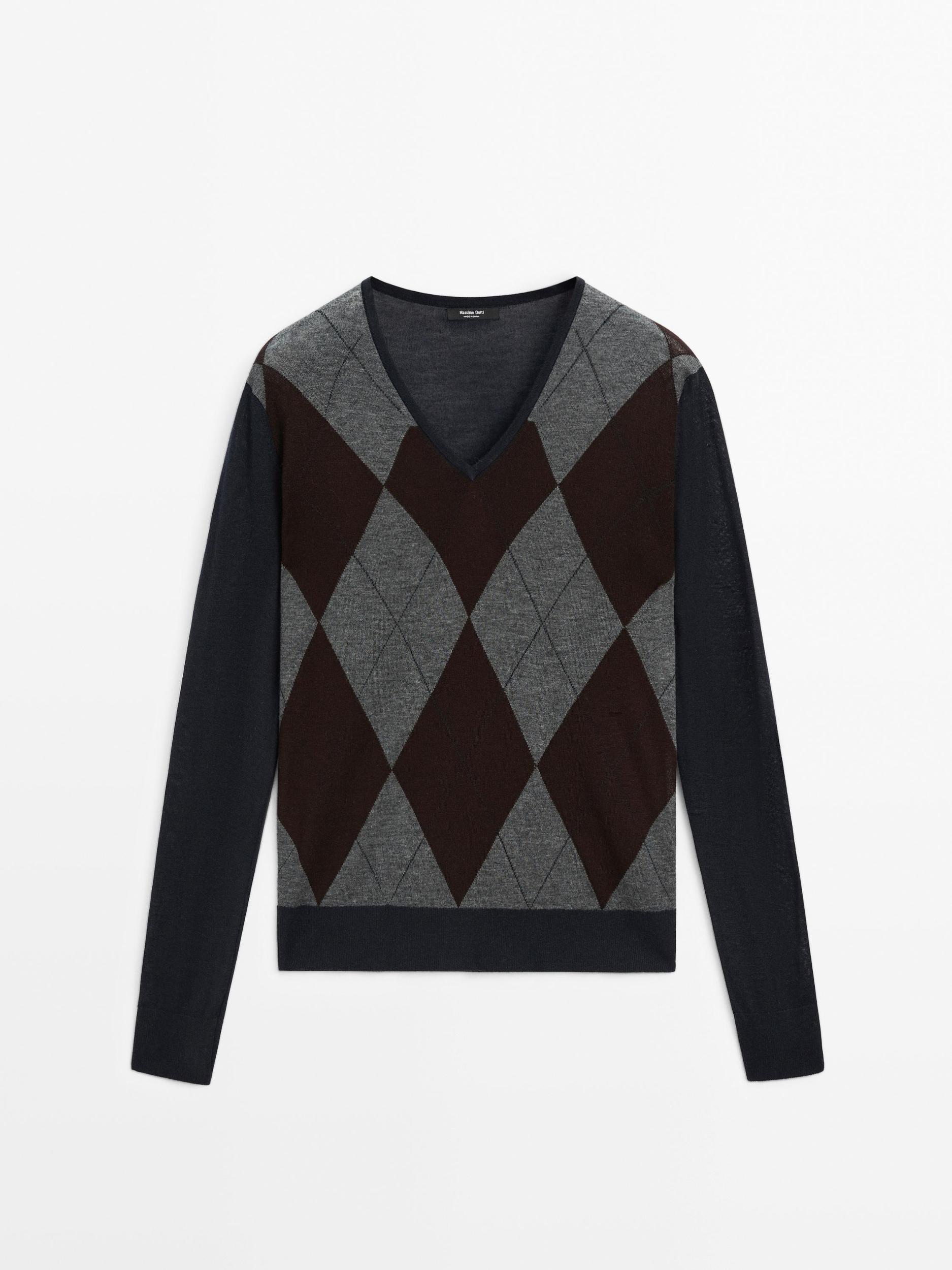 Argyle knit sweater in a wool and silk blend Product Image