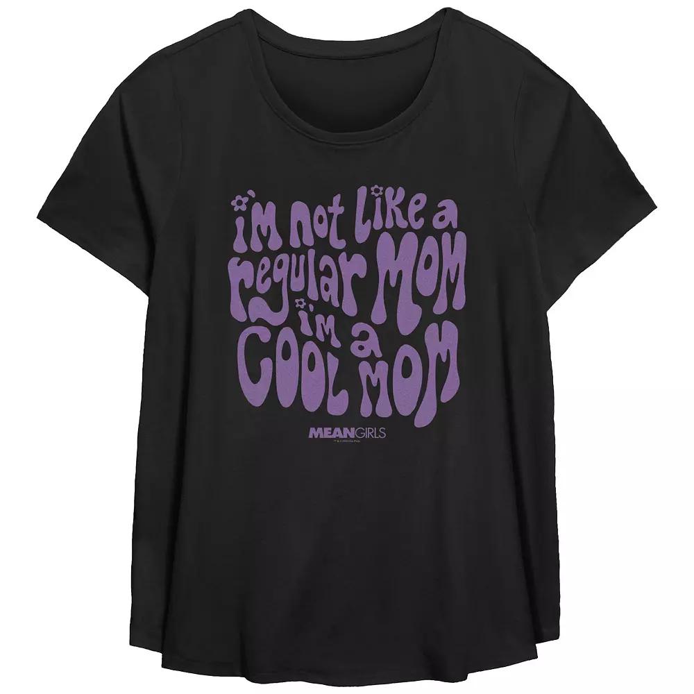 Plus Size Mean Girls I'm Not A Regular Mom I'm A Cool Mom Scoop Hem Flowy Graphic Tee, Women's, Size: 5XL, Black Product Image