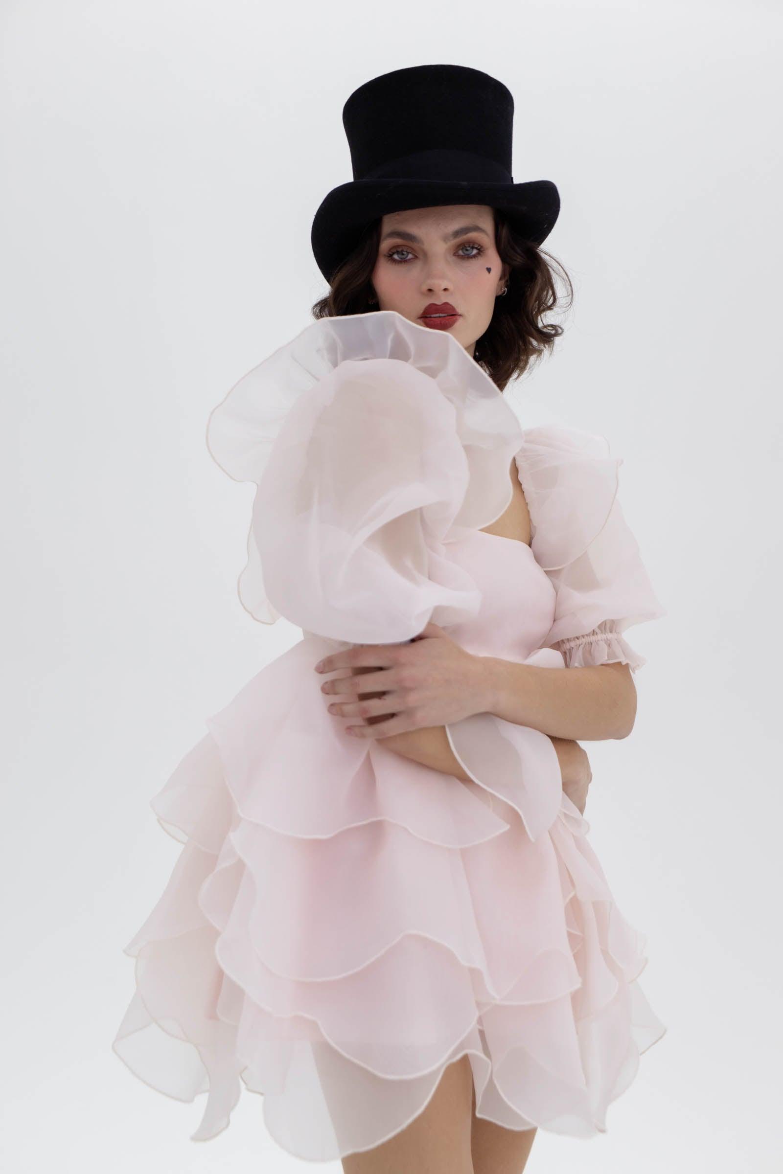 The Peach Skin Rose Petal Puff Dress Product Image