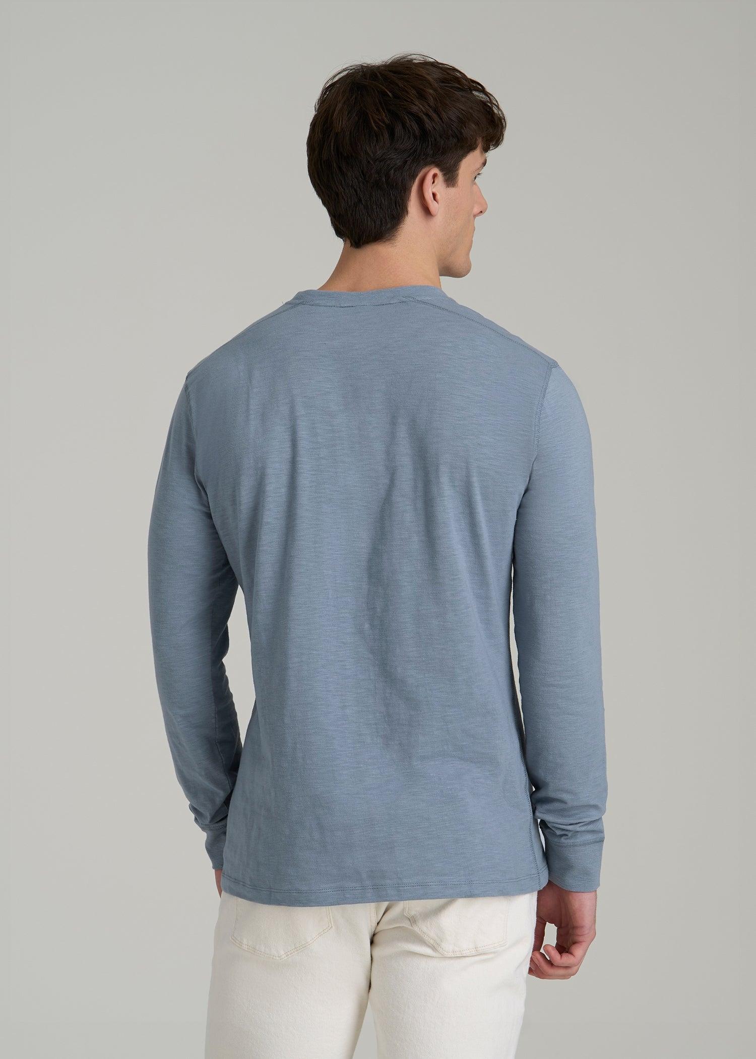 Three-Button Long Sleeve Slub Henley for Tall Men in Chambray Male Product Image
