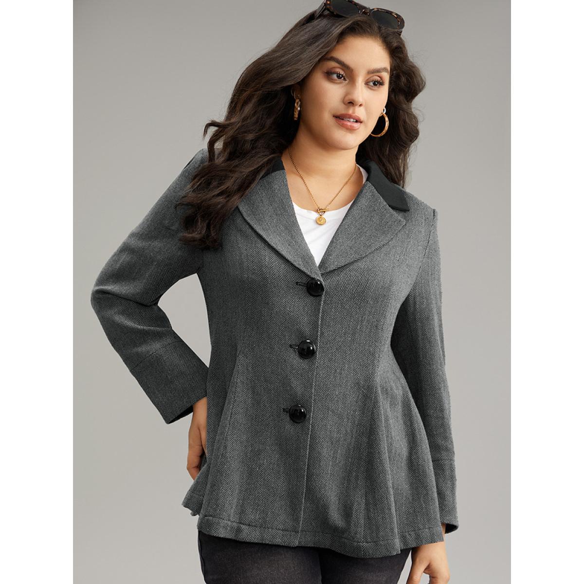 Plus Size Patchwork Contrast Button Up Blazer Black Women Dailywear Plain Contrast Sleeve Long Sleeve Suit Collar 22-24/3X Casual Blazers BloomChic Product Image