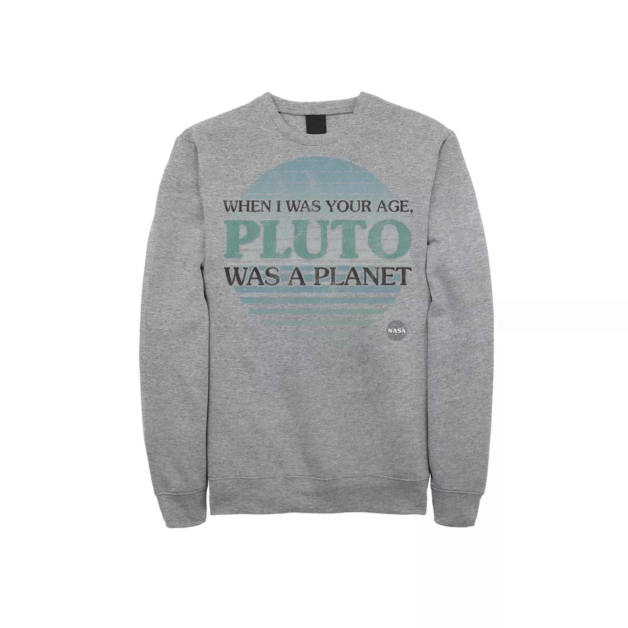 Men's NASA Pluto Was A Planet Graphic Fleece Pullover, Size: Medium, Athletic Grey Product Image
