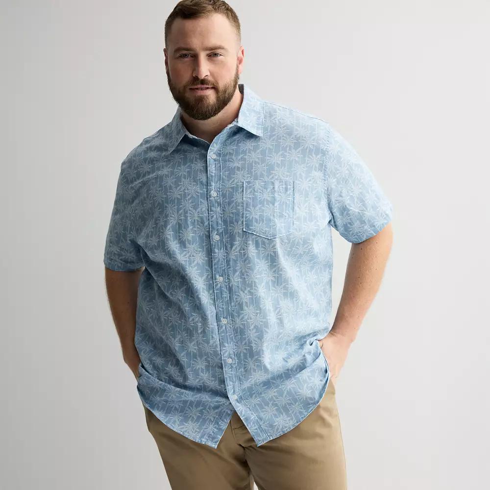 Big & Tall Sonoma Goods For Life® Short Sleeve Perfect Length Linen Shirt, Men's, Size: 4XB, Lt Blue Tropic Palm Product Image