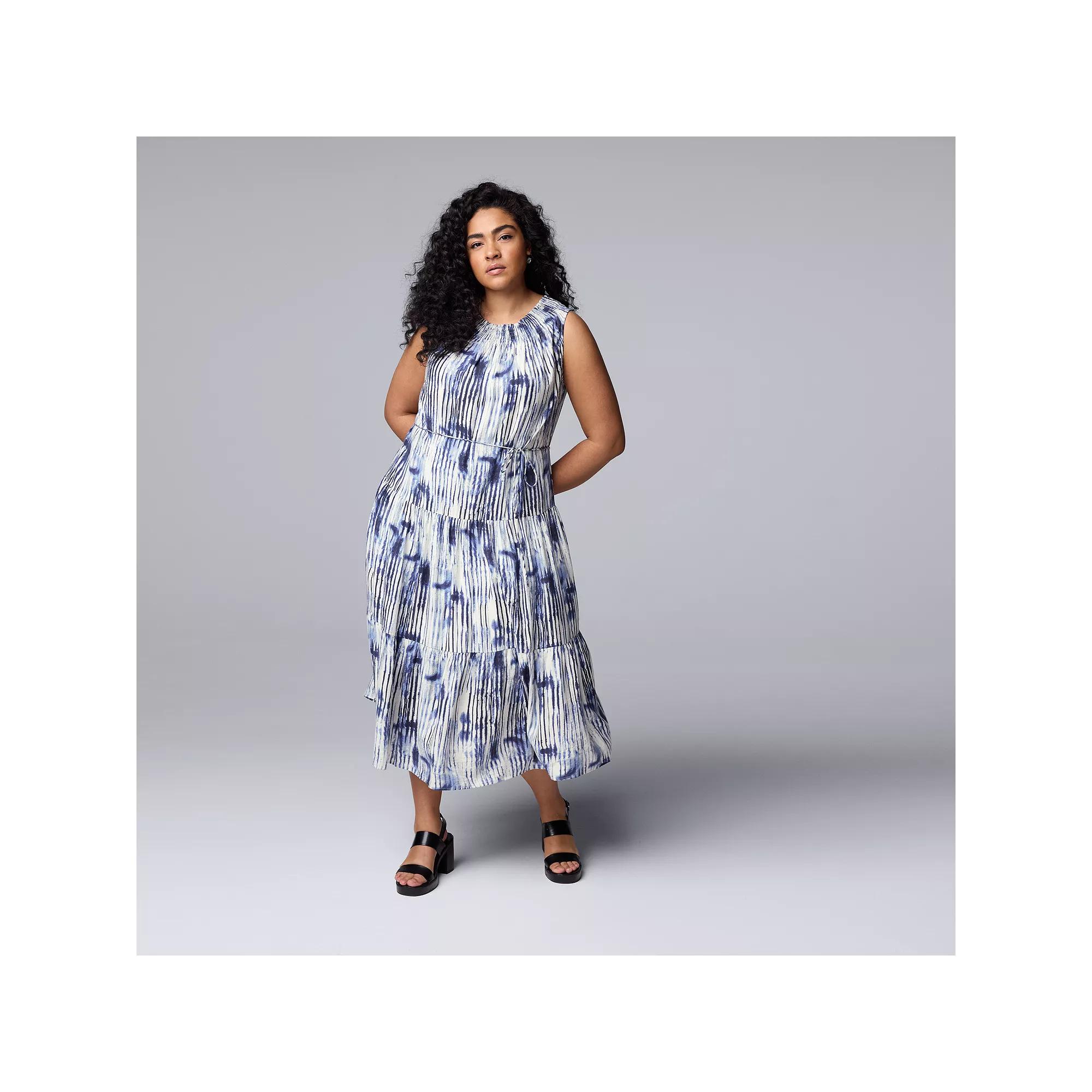 Plus Size Simply Vera Vera Wang Smocked Maxi Dress, Womens Product Image