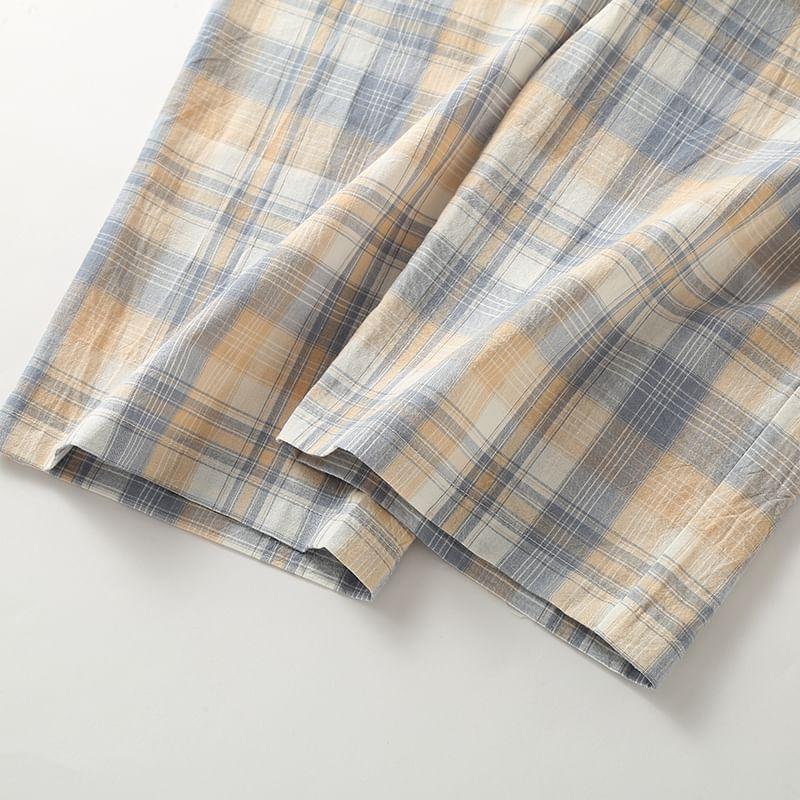 Drawstring Waist Plaid Lounge Pants Product Image