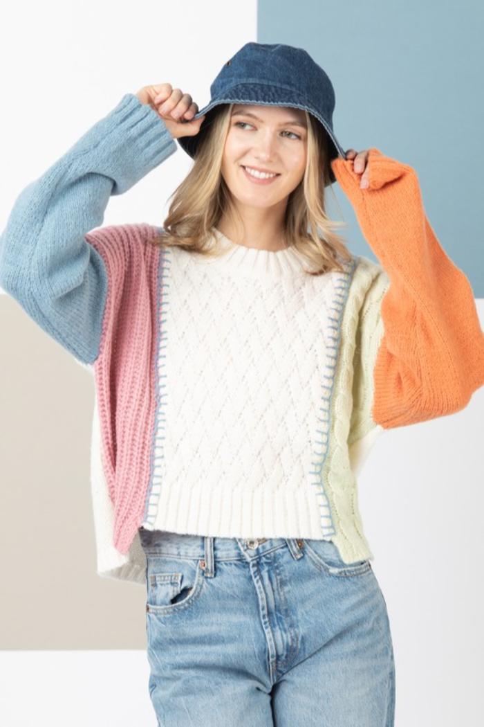 Colorblock Cable Sweater Product Image