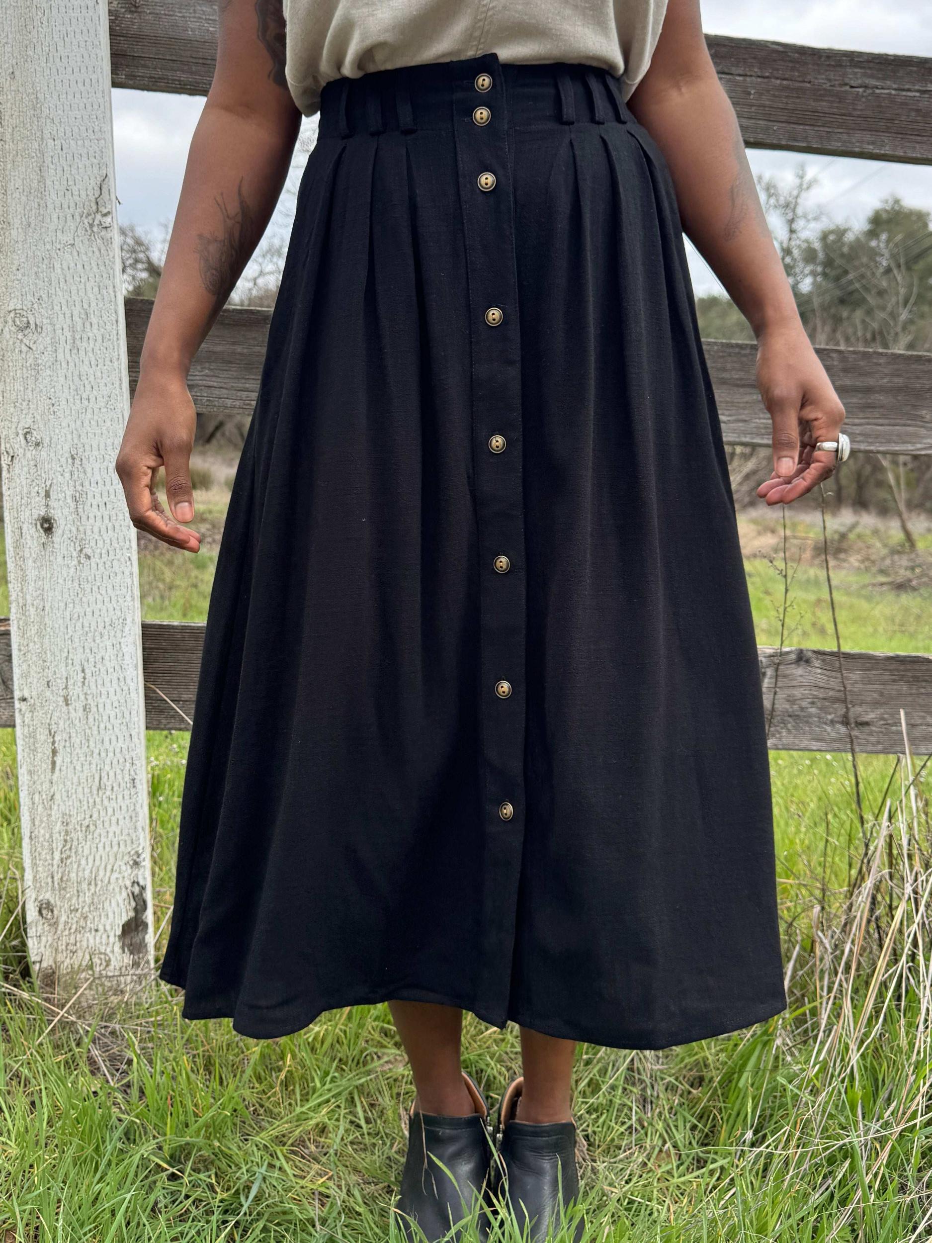 Trices Skirt in Textured Black Linen Product Image