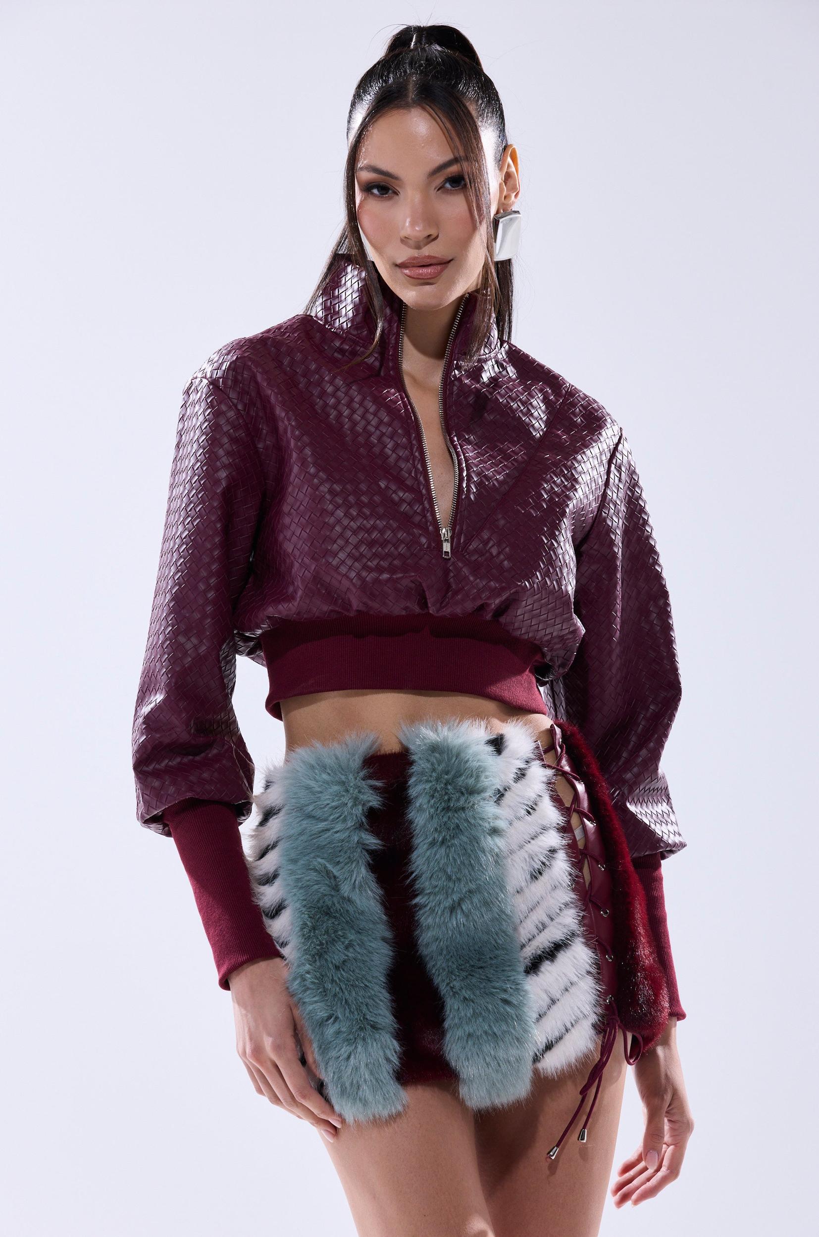 VENETTA FAUX LEATHER QUARTER ZIP SWEATSHIRT Product Image