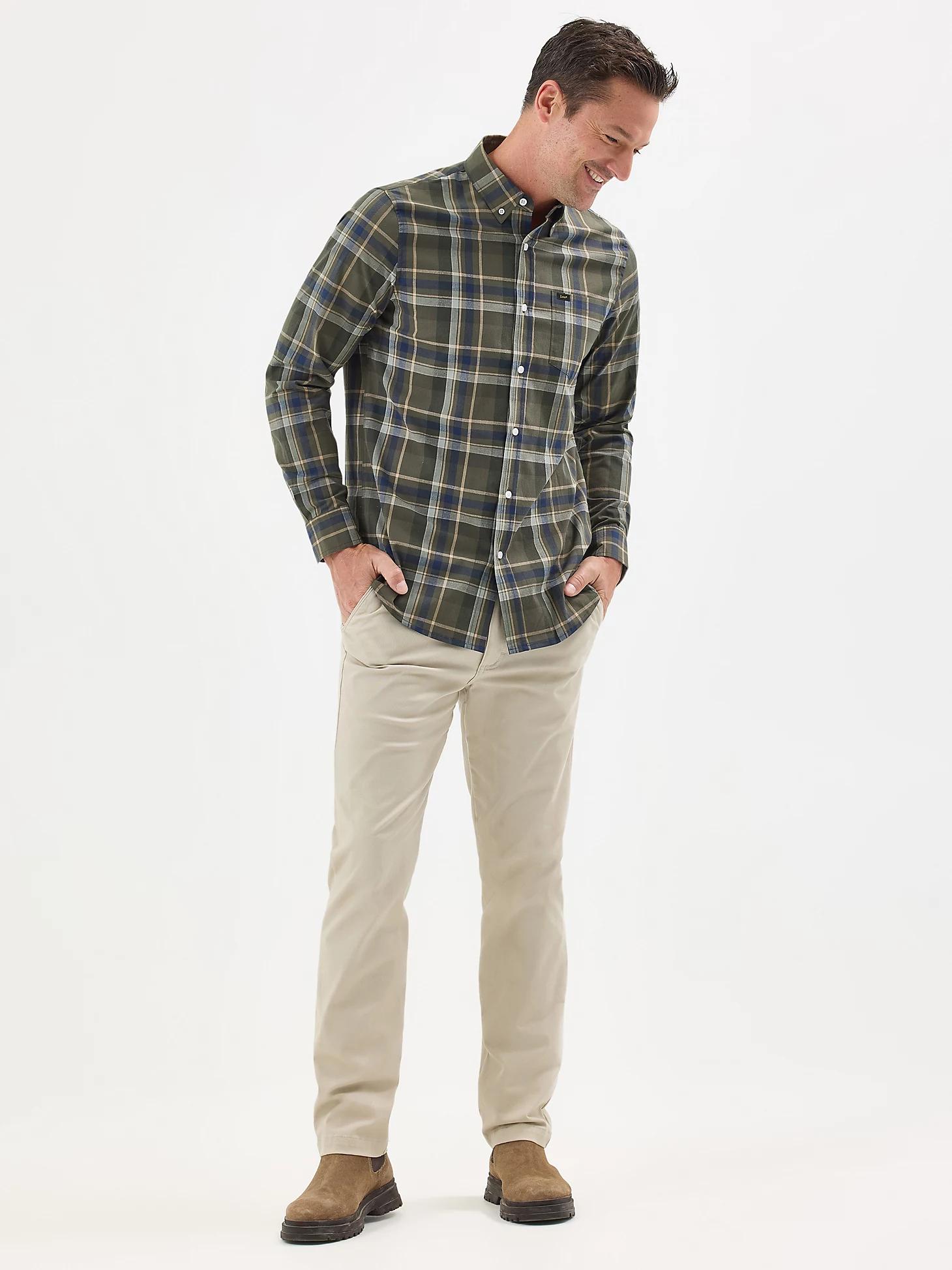 Men's Poplin Long Sleeve Plaid Shirt | Men's Tops | Lee® Product Image