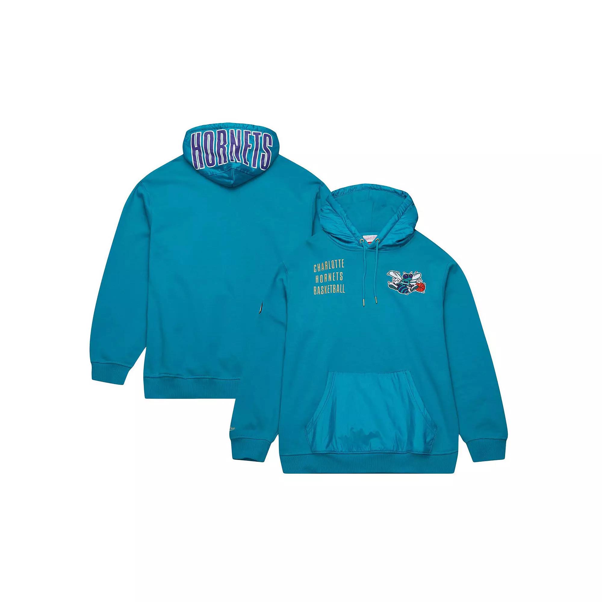 Men's Mitchell & Ness Teal Charlotte Hornets Team OG 2.0 Vintage Logo Fleece Pullover Hoodie,  Product Image