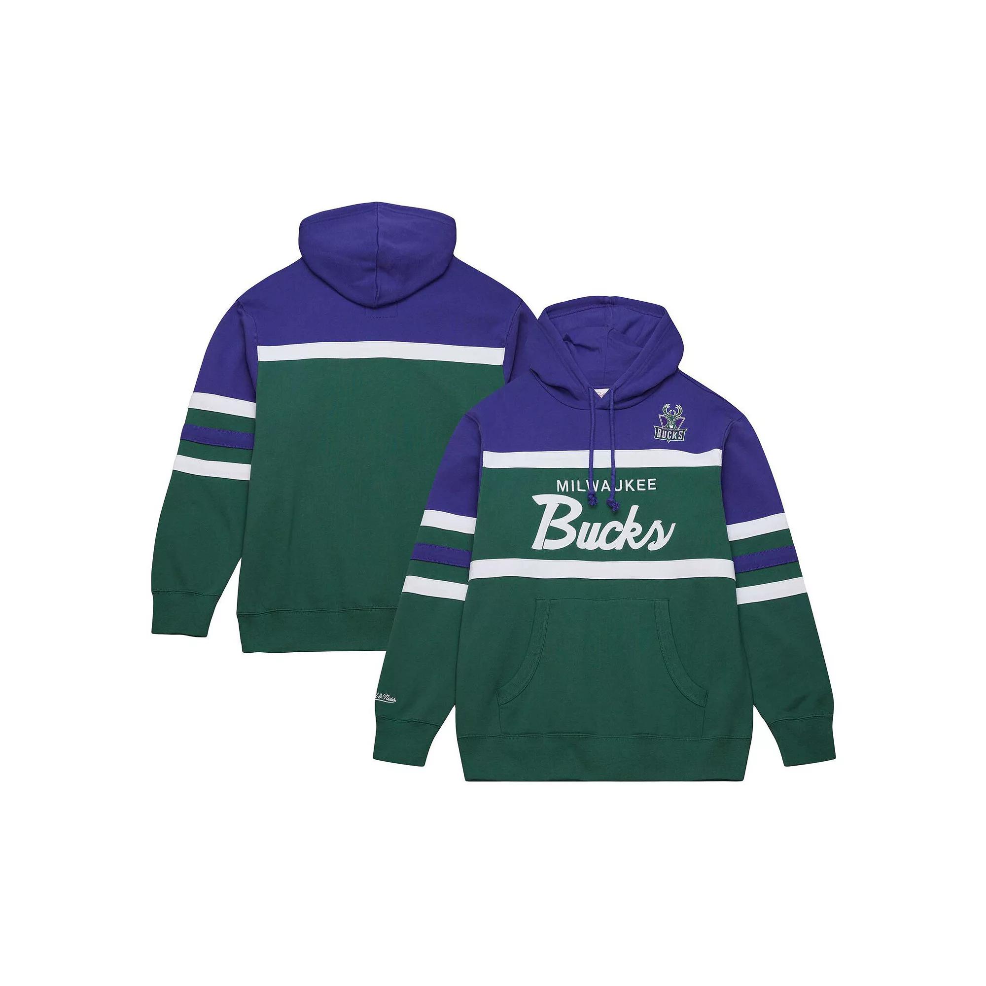 Men's Mitchell & Ness Green/Purple Milwaukee Bucks Head Coach Pullover Hoodie, Size: 2XL Product Image