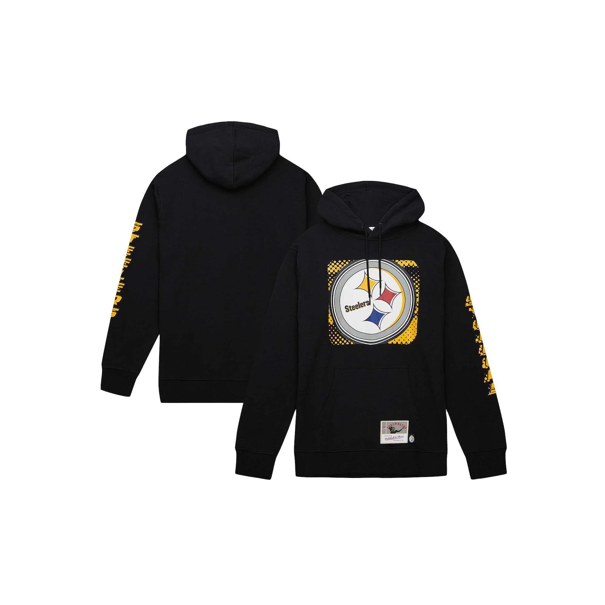 Men's Mitchell & Ness Black Pittsburgh Steelers Gridiron Classics Big Face 7.0 Pullover Hoodie, Size: Medium Product Image