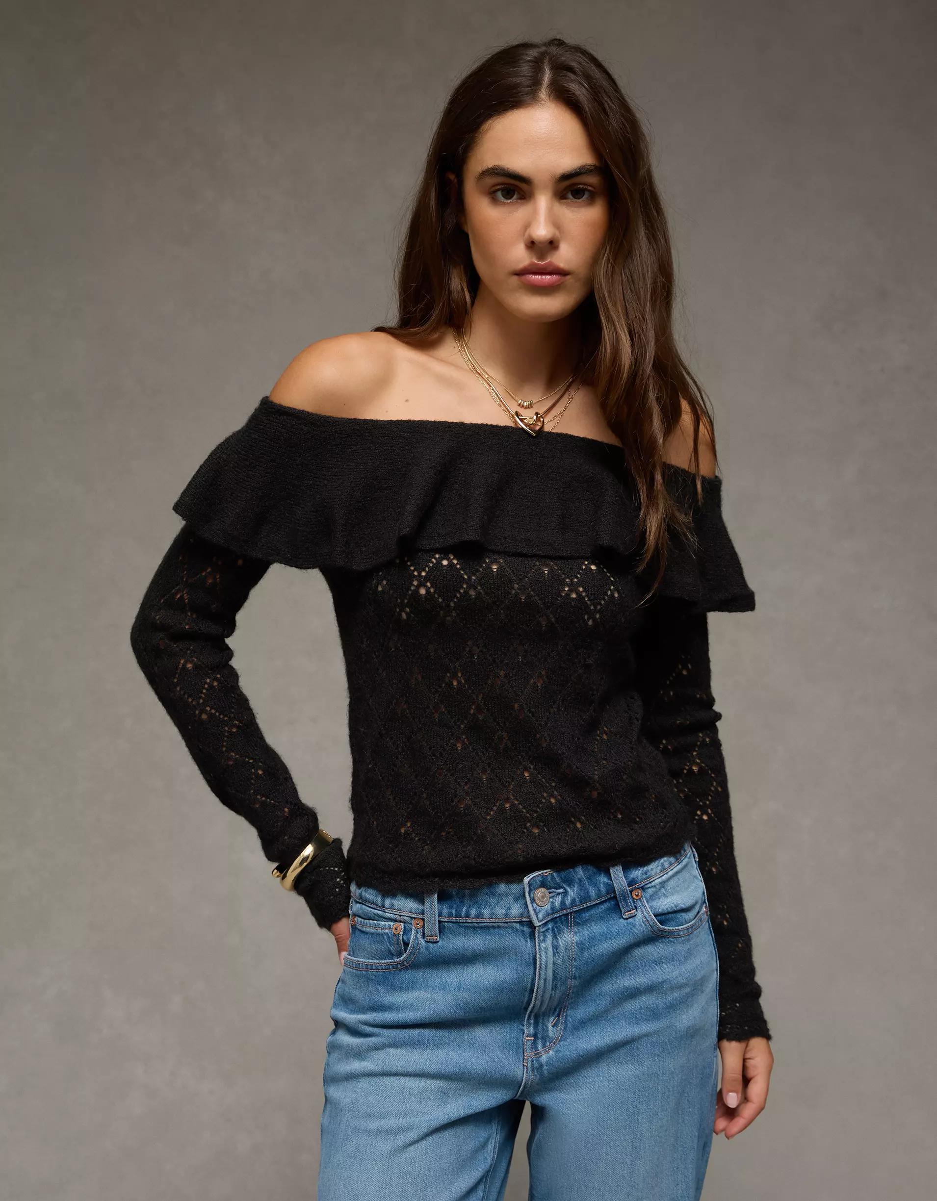 AE Ruffle Off-The-Shoulder Sweater  Product Image