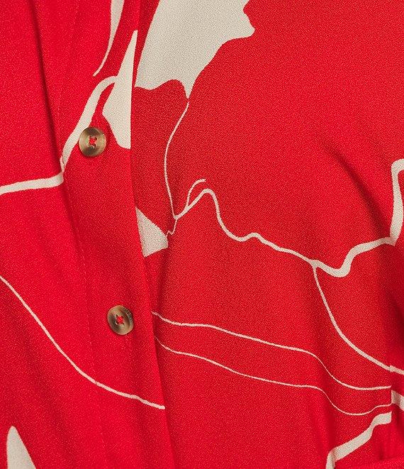 Donna Karan Plus Size Floral Print Short Sleeve Crepe Shirt Dress Product Image