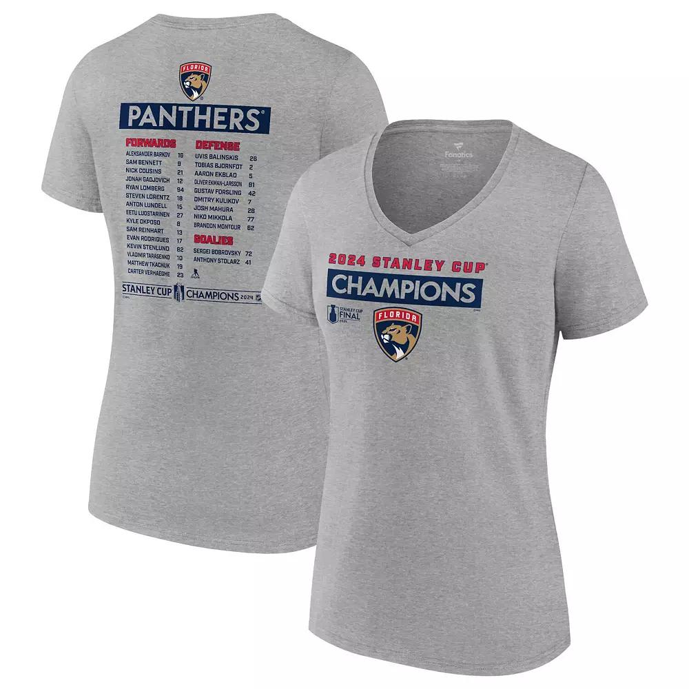 Women's Fanatics  Steel Florida Panthers 2024 Stanley Cup Champions Roster V-Neck T-Shirt, Size: Medium, Pnt Silver Product Image