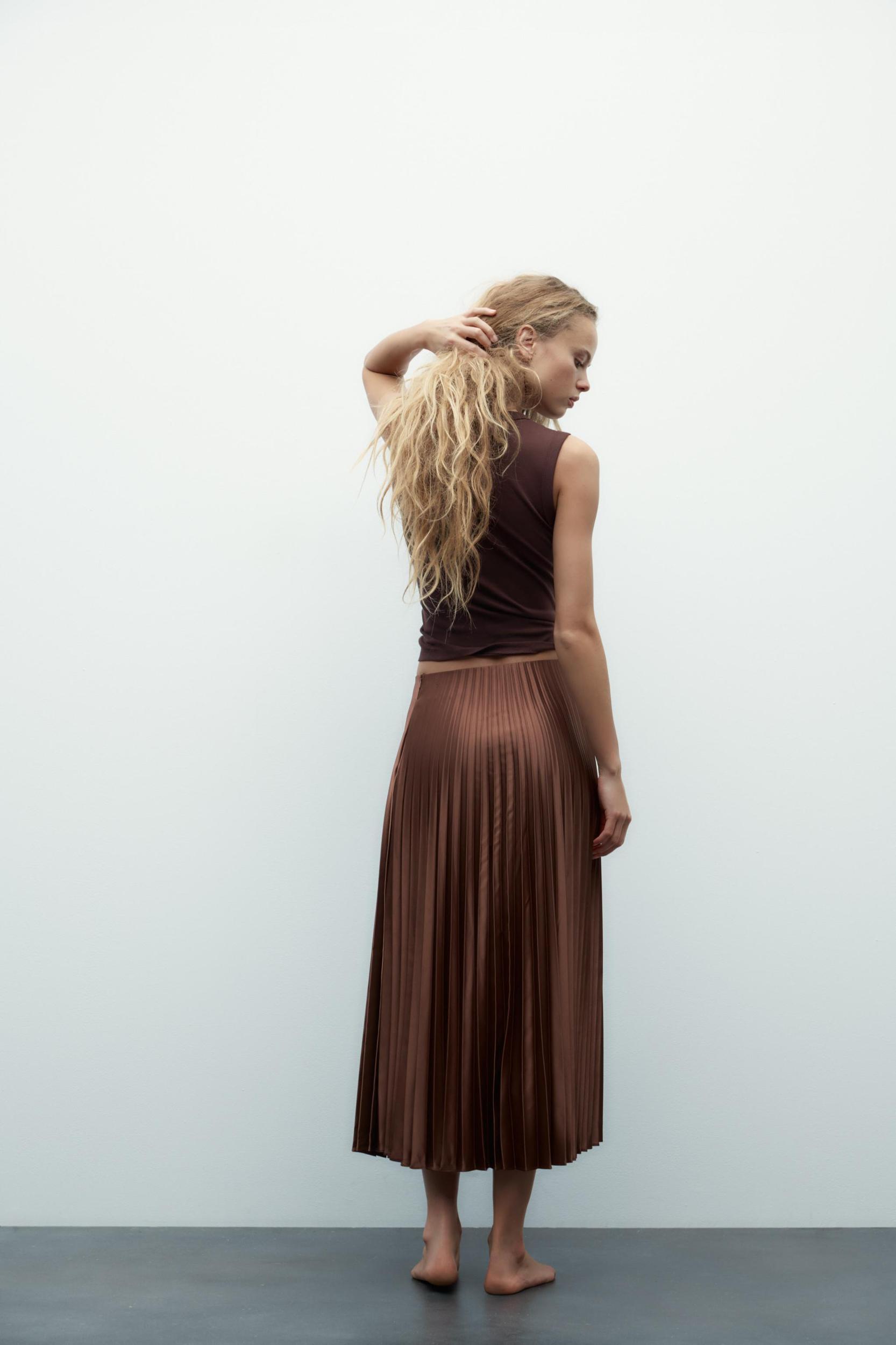 PLEATED SATIN MIDI SKIRT Product Image