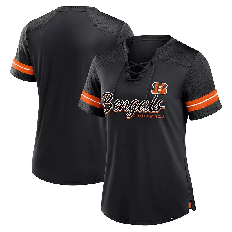 Women's Fanatics Black Cincinnati Bengals Play Script Lace-Up T-Shirt,  Product Image