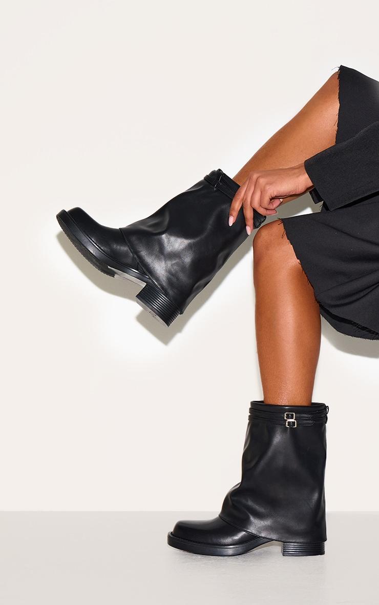 Black Wide Fit Extreme Chunky Sole Calf High Chelsea Boots Product Image