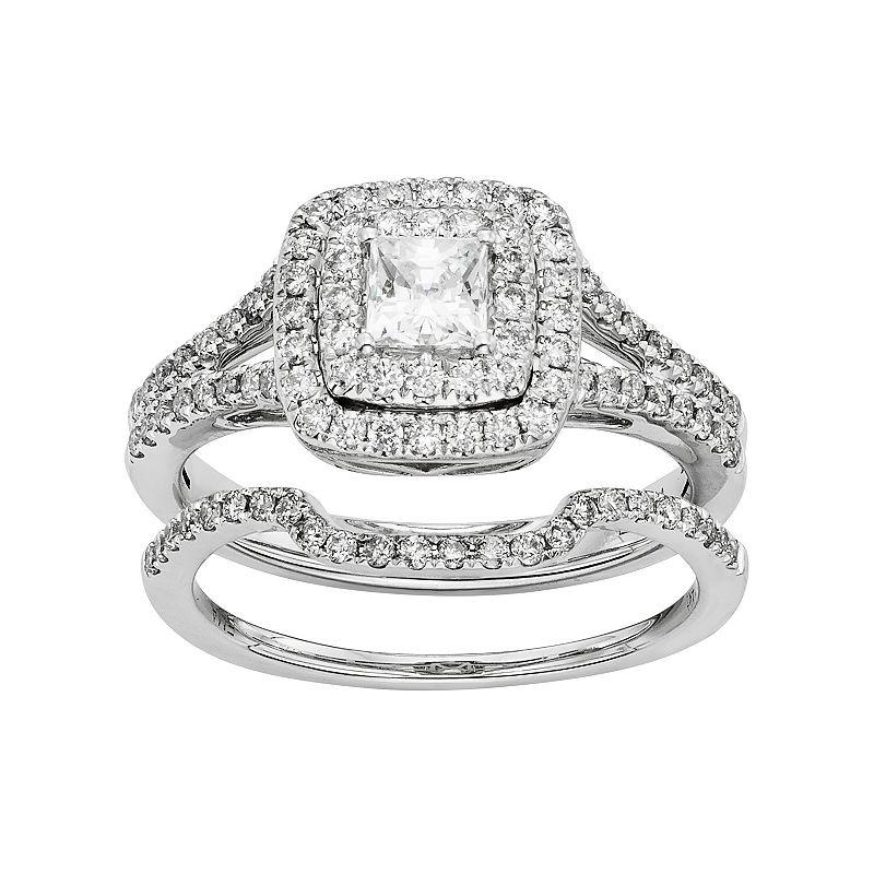 The Regal Collection IGL Certified Diamond Square Halo Engagement Ring Set in 14k White Gold (1 Carat T.W.), Women's, Size: 6 Product Image