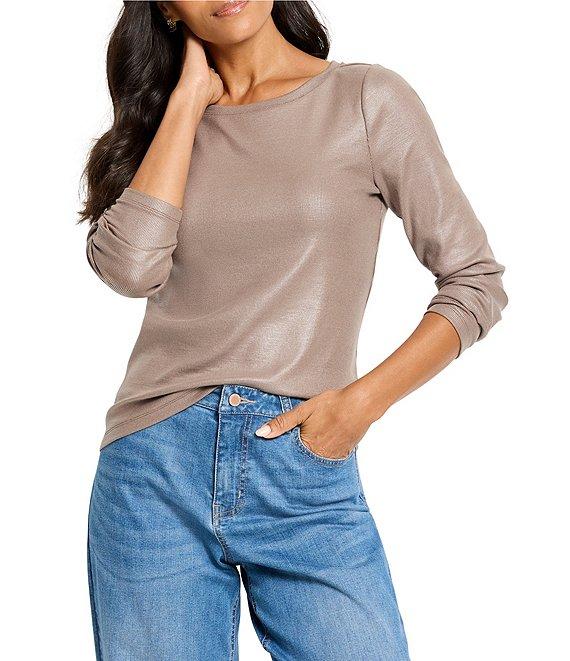 NIC + ZOE Glazed Rib Knit Boat Neck Long Sleeve Tee Product Image