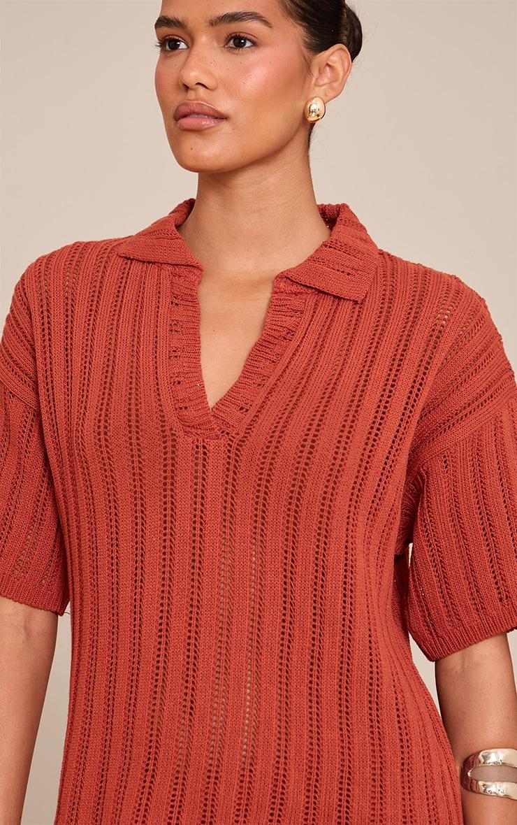  Rust Crochet Rugby Knit Top Product Image