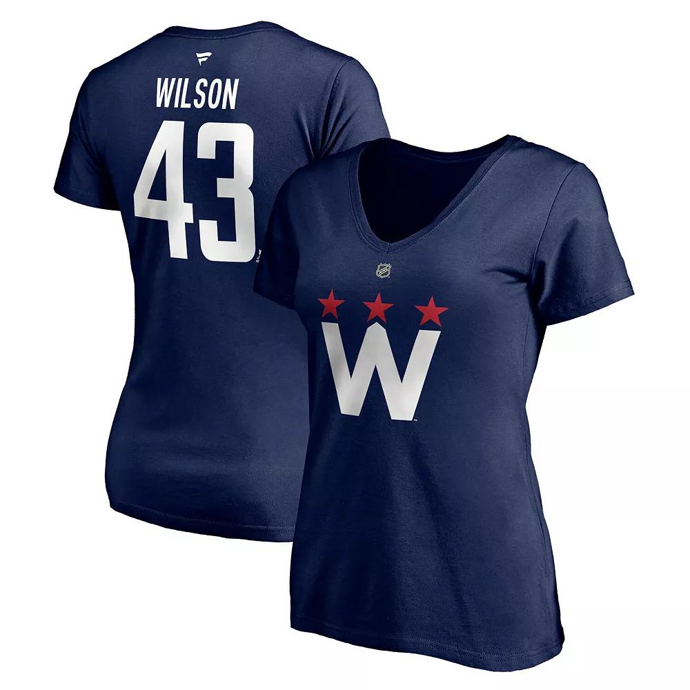 Women's Fanatics Branded Tom Wilson Navy Washington Capitals 2020/21 Alternate Authentic Stack Name & Number V-Neck T-Shirt,  Product Image