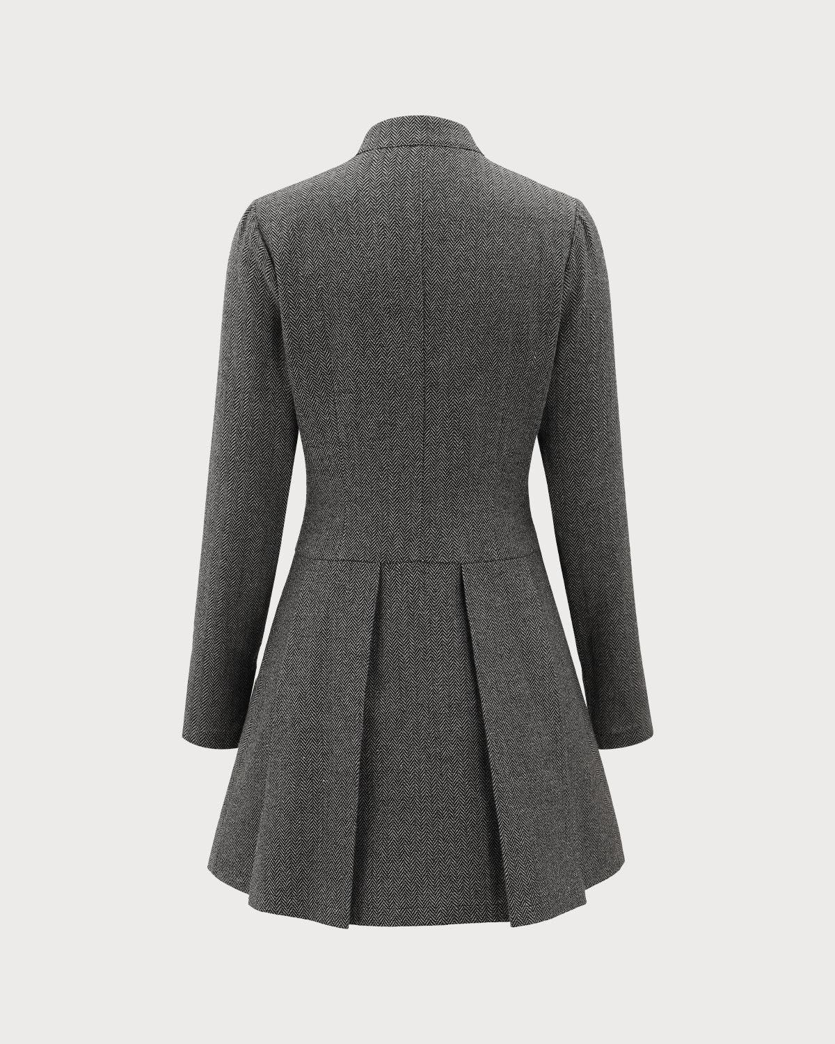 Grey Button Pleated Mini Dress Product Image