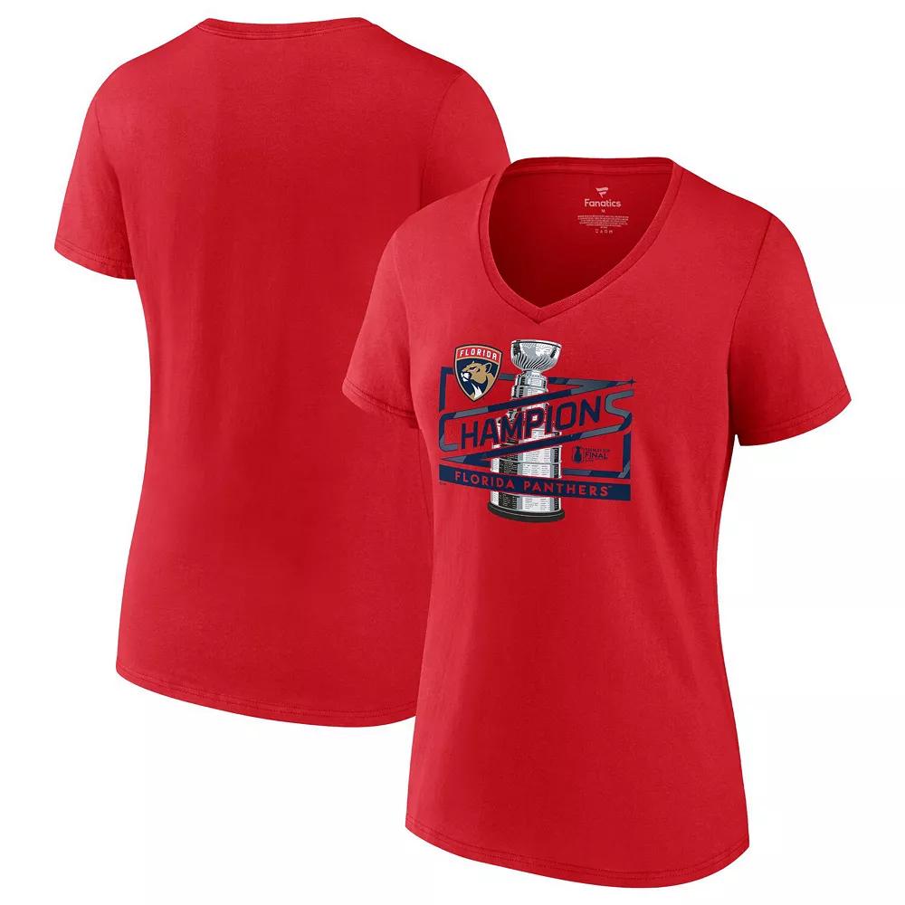 Women's Fanatics  Red Florida Panthers 2024 Stanley Cup Champions Primetime V-Neck T-Shirt, Size: Large, Pnt Red Product Image