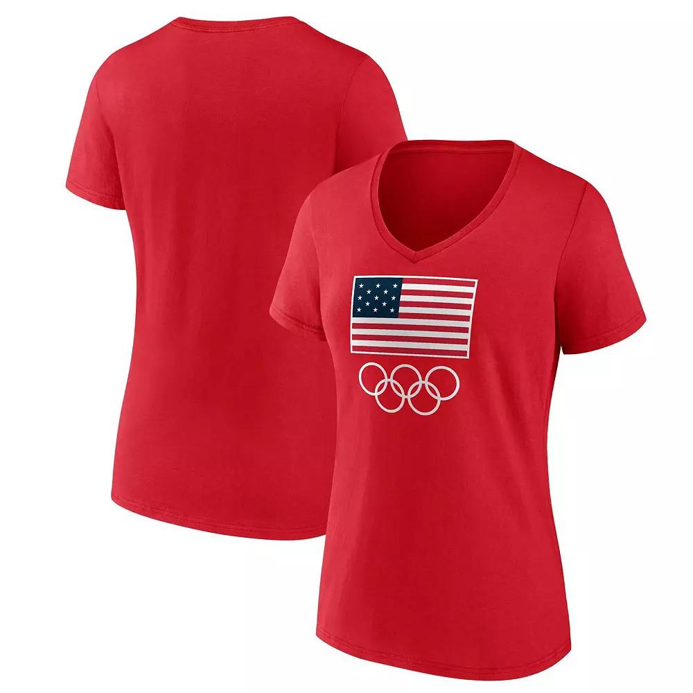 Women's Fanatics Red Team USA Flag and Rings V-Neck T-Shirt,  Product Image