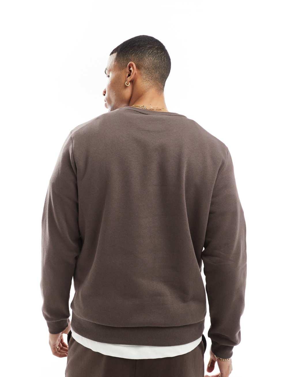 Jack & Jones oversized sweat with daisy embroidery in brown Product Image