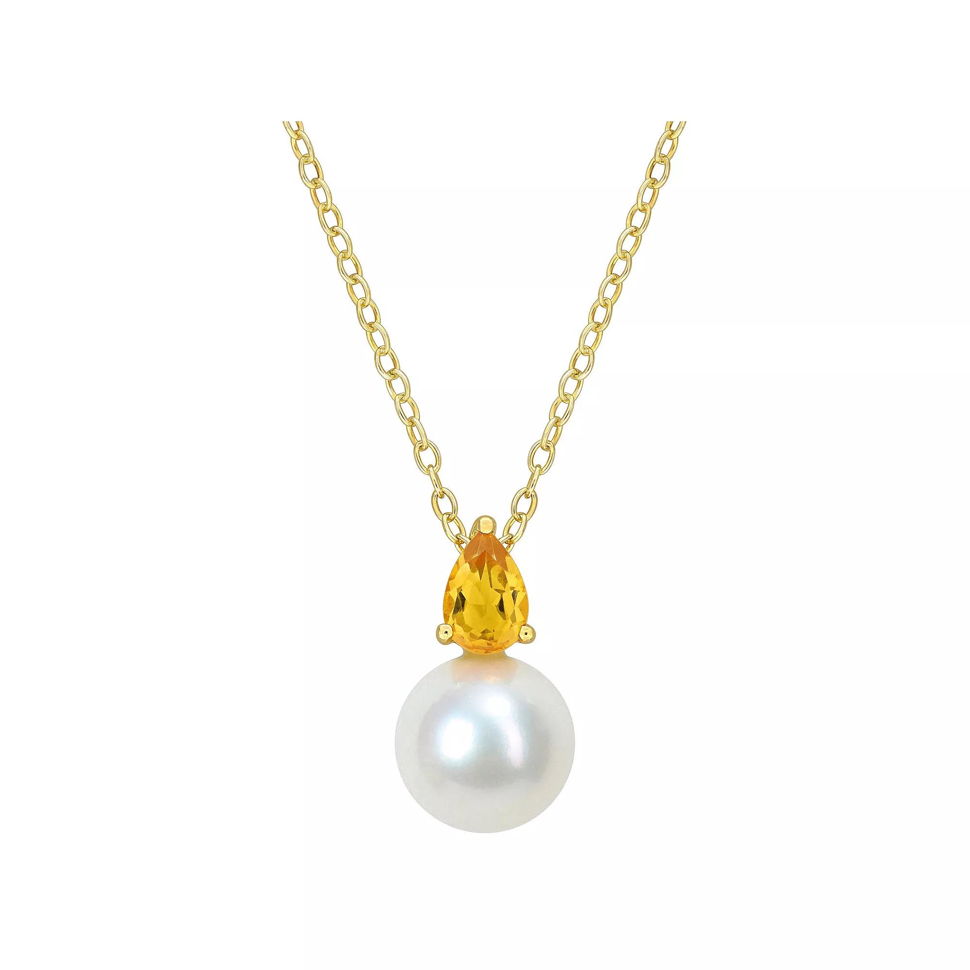 Stella Grace 18k Gold Over Silver Citrine & Freshwater Cultured Pearl Drop Pendant Necklace, Women's,  Product Image