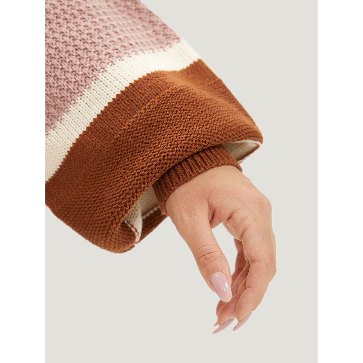 Plus Size Striped Contrast Elastic Cuffs Cardigan Multicolor Women Casual Loose Long Sleeve Dailywear Cardigans BloomChic 30/6X Product Image