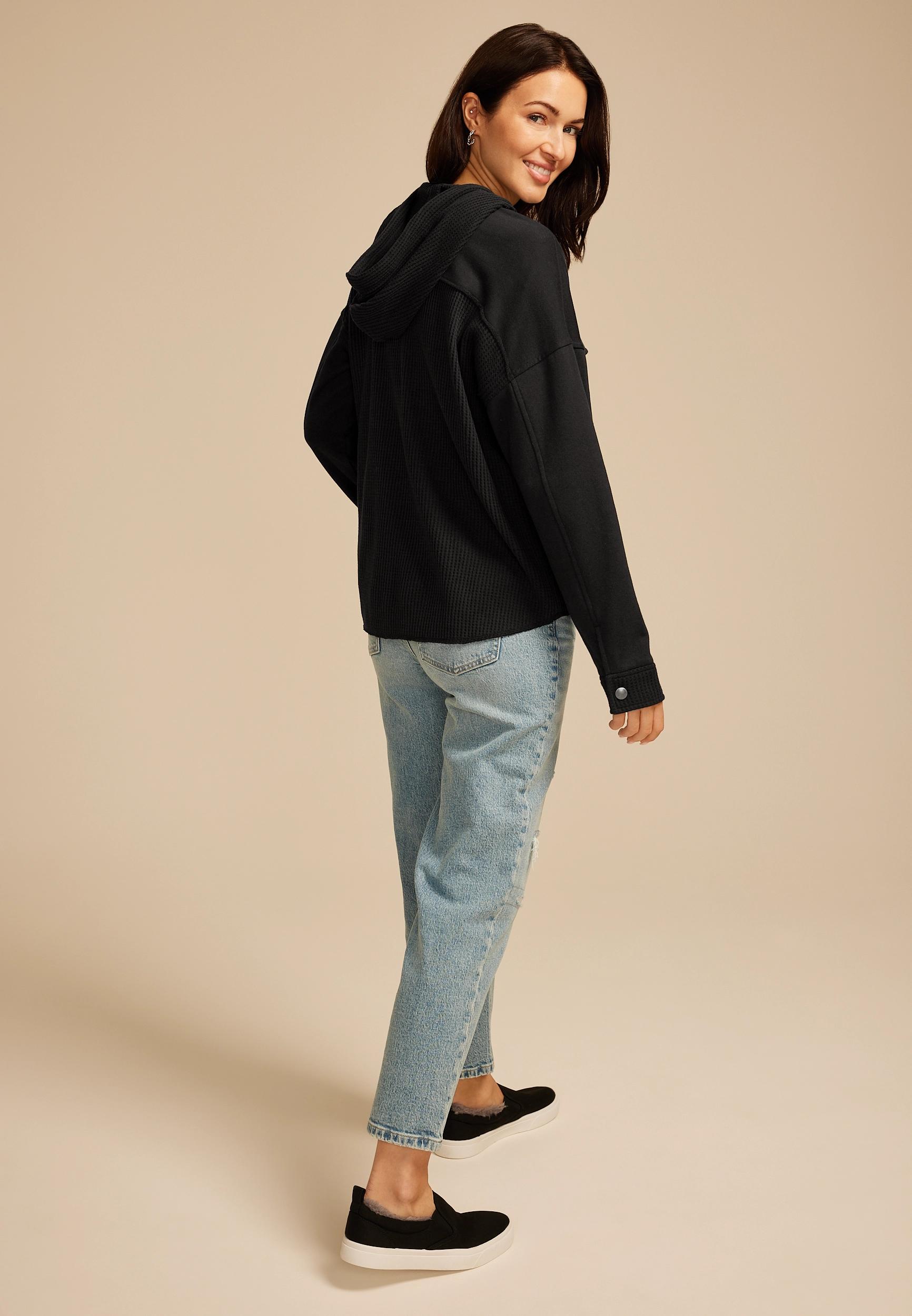 Waffle Knit Hooded Shacket Product Image