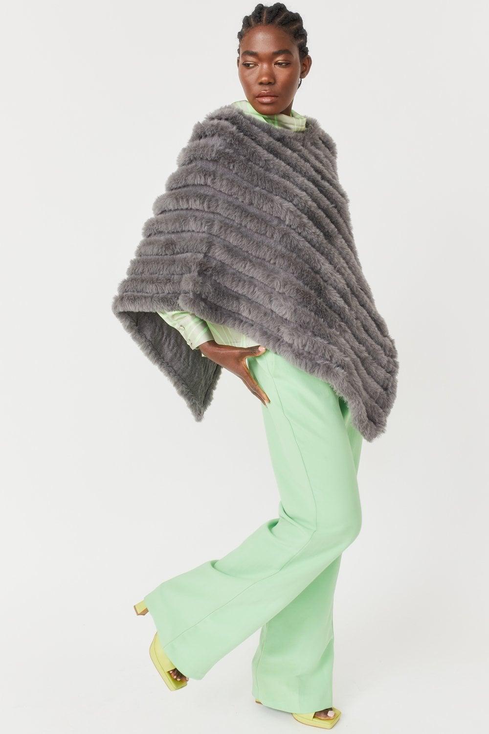 Grey Faux Fur Poncho Product Image