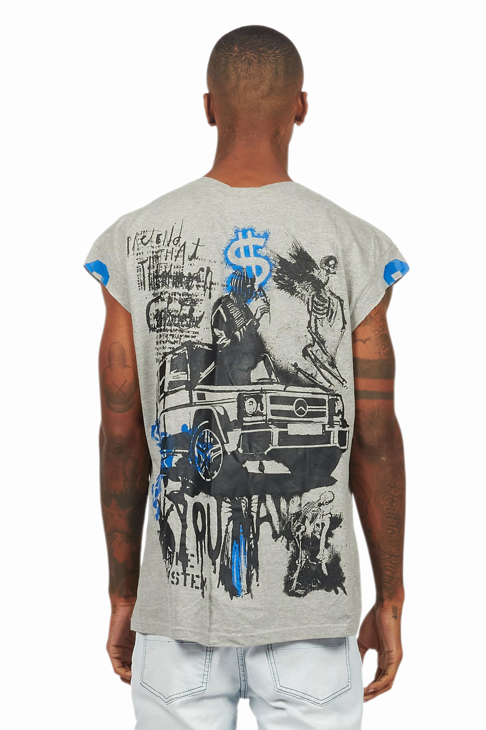 Grill Heather Grey Graphic Muscle T-Shirt Male Product Image