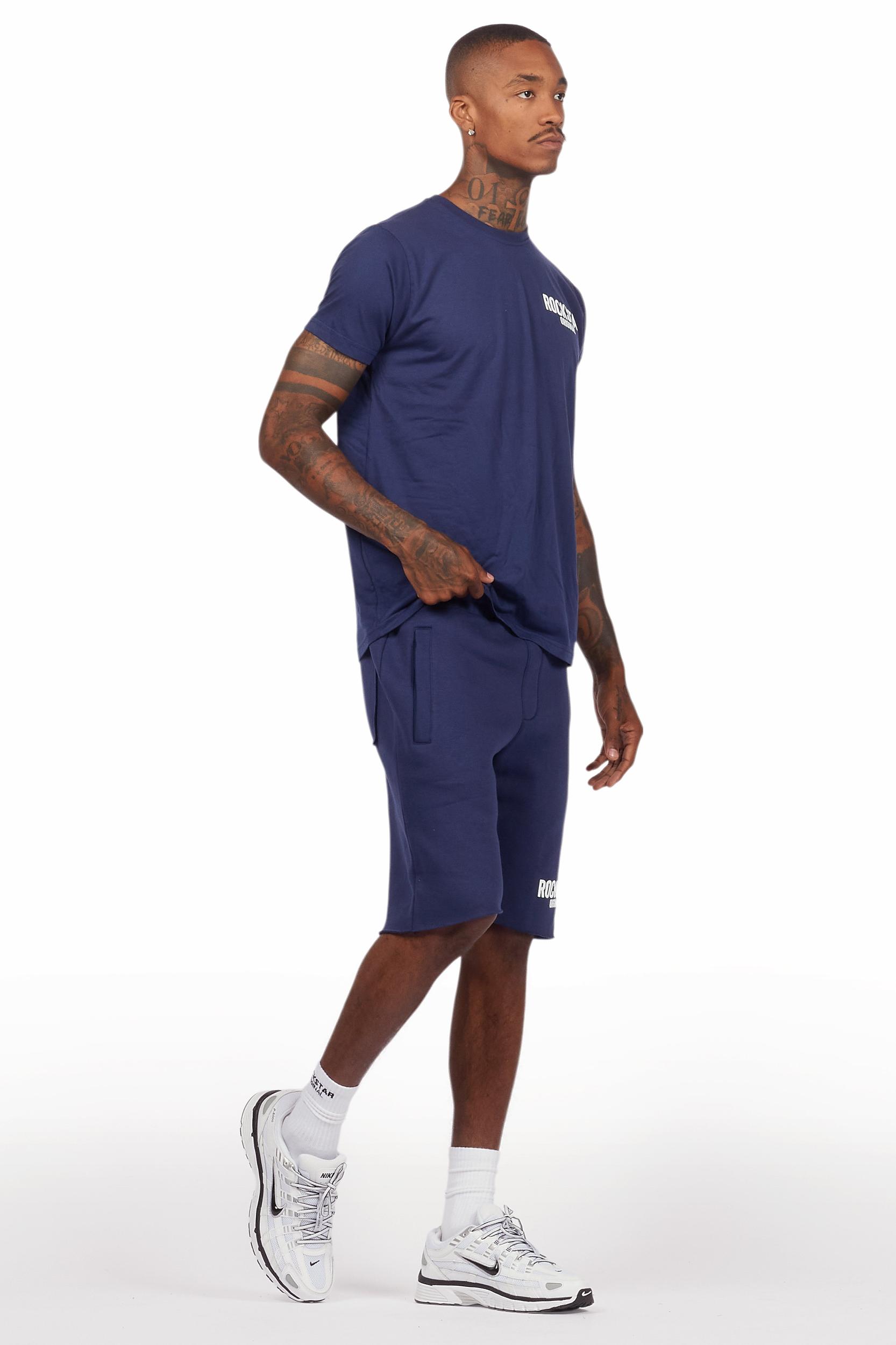 Sana Navy T-Shirt/Raw Edge Short Set Male Product Image