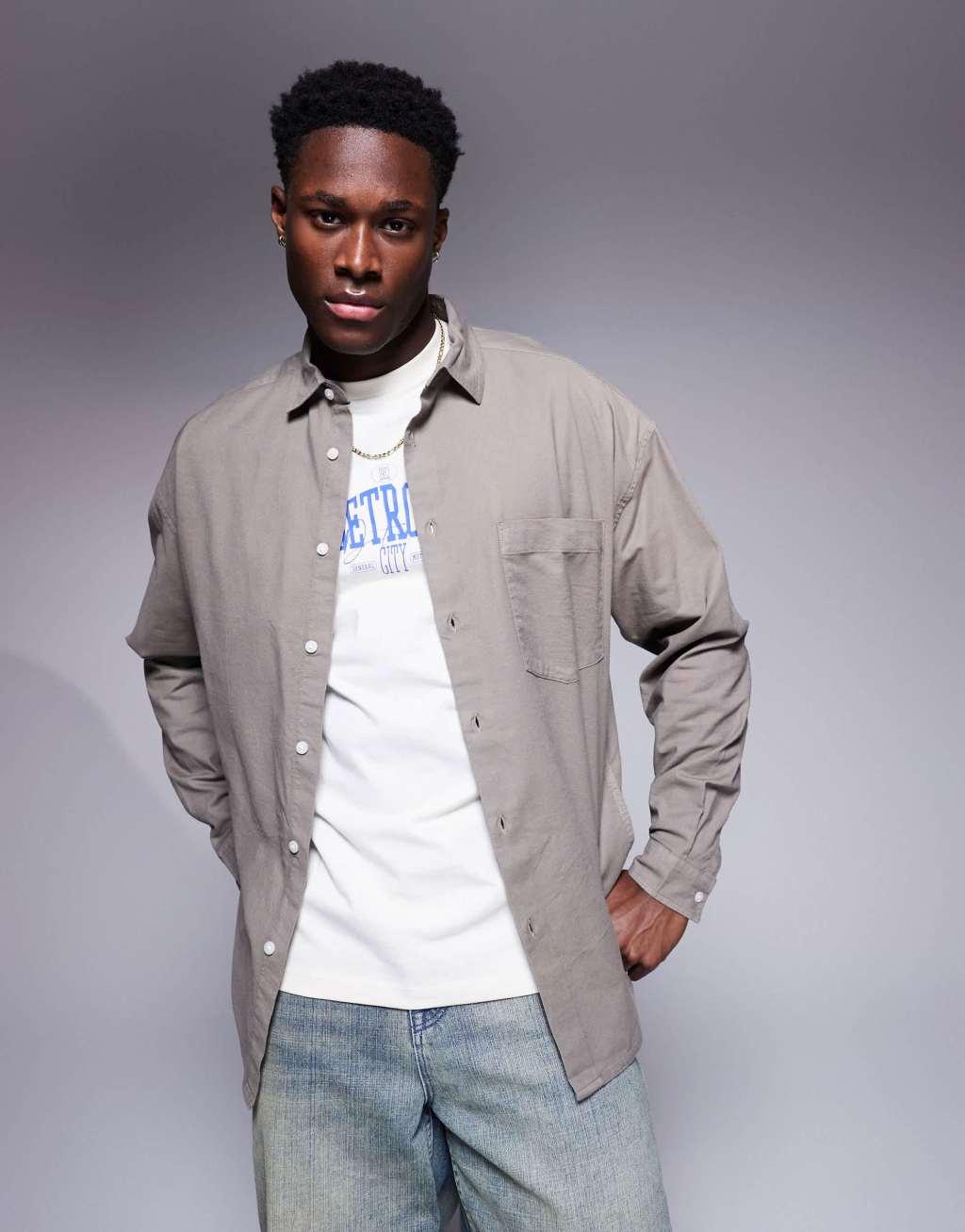 ASOS DESIGN boxy oversized Oxford shirt in gray Product Image