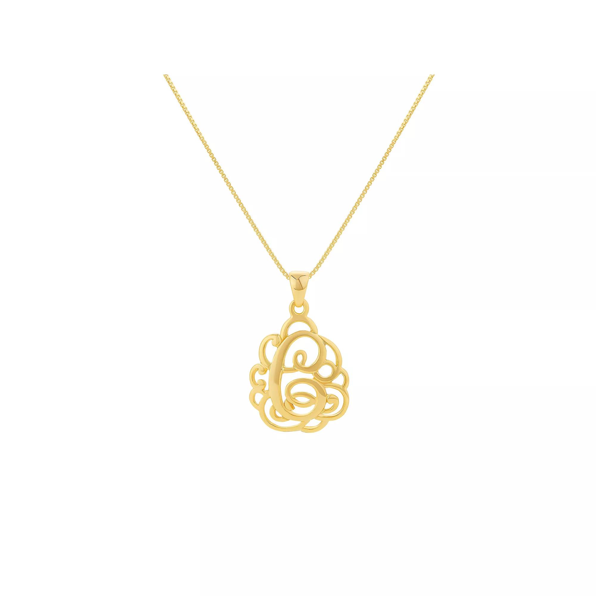 PRIMROSE Sterling Silver Monogram Initial Pendant Necklace, Women's, Size: 18", Gold Tone T Product Image