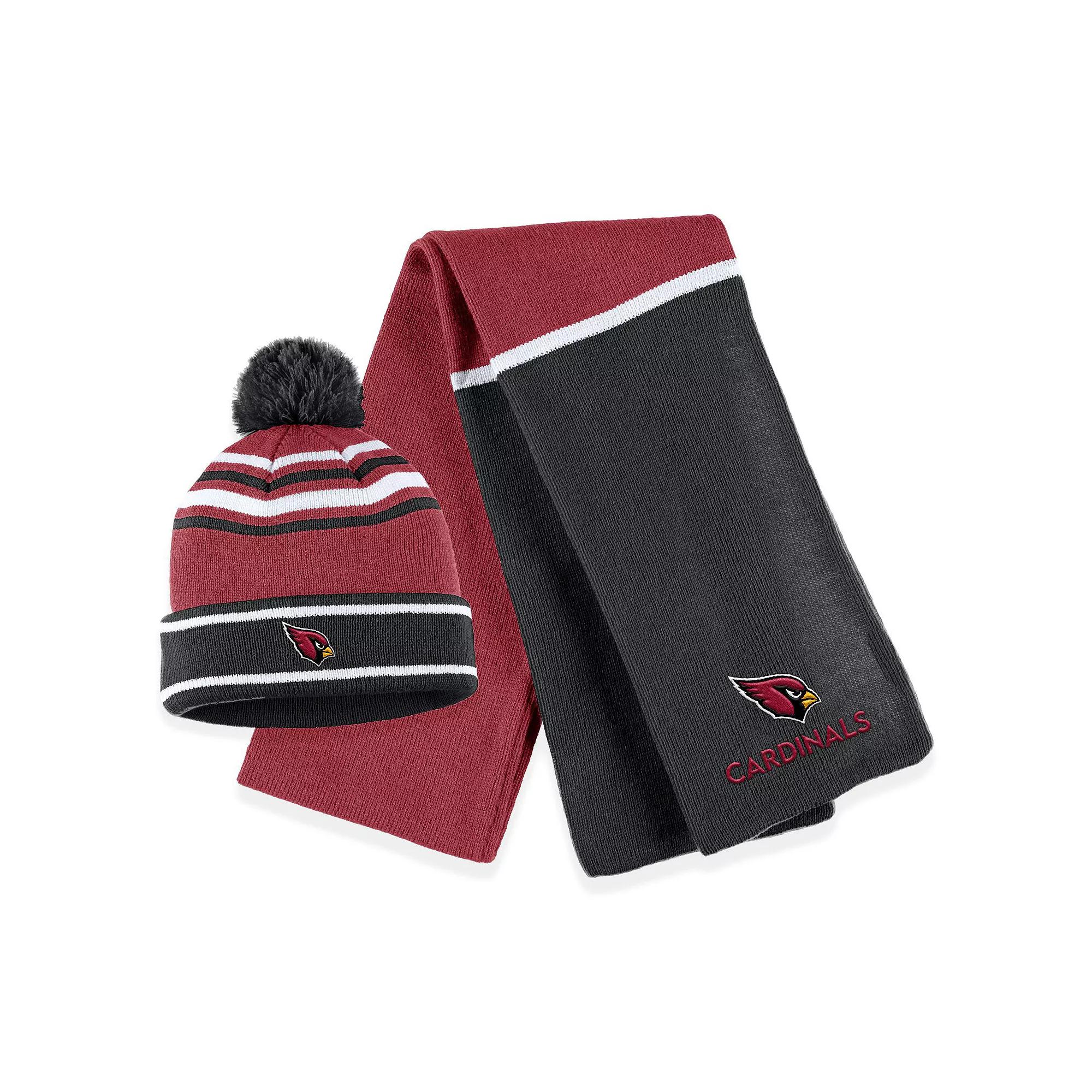 Women's WEAR by Erin Andrews Cardinal Arizona Cardinals Colorblock Cuffed Knit Hat with Pom and Scarf Set, Red Product Image