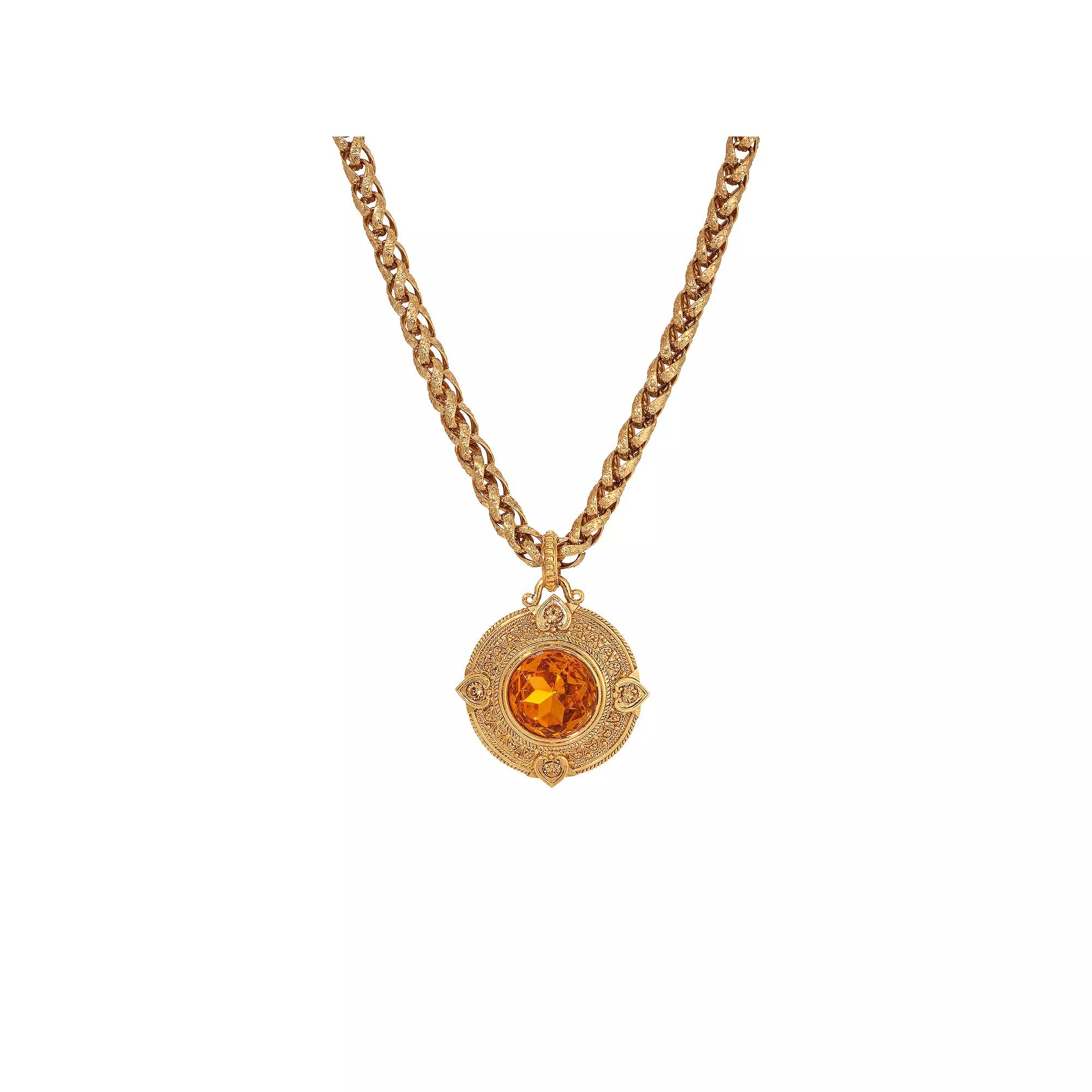 1928 Gold Tone Orange Crystal Pendant Necklace, Womens, Beige Product Image