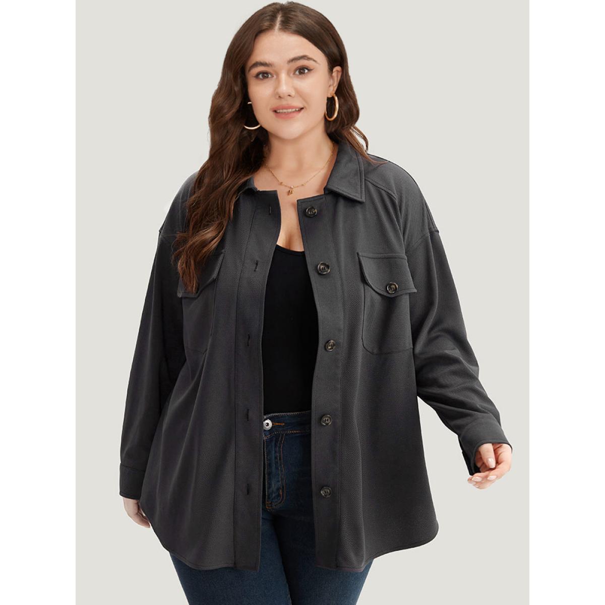 Plus Size Solid Pocket Button Through Belted Coat Women Gray Casual Plain Ladies Dailywear Winter Coats BloomChic 28/5X Product Image