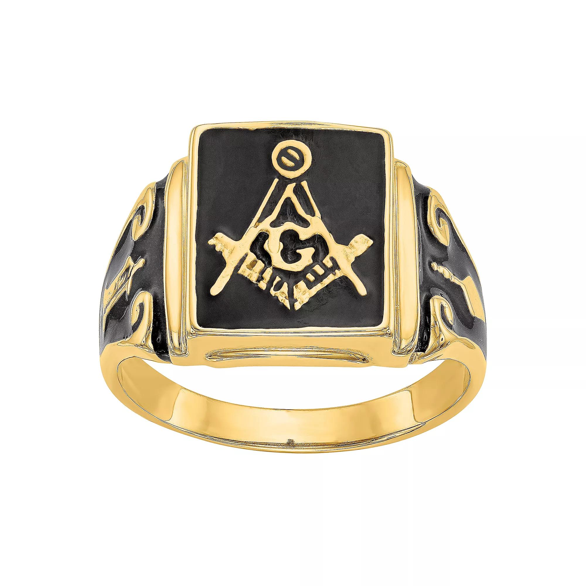 Masonic Collection Men's 14k Gold Black Enamel Masonic Ring, Size: 10 Product Image