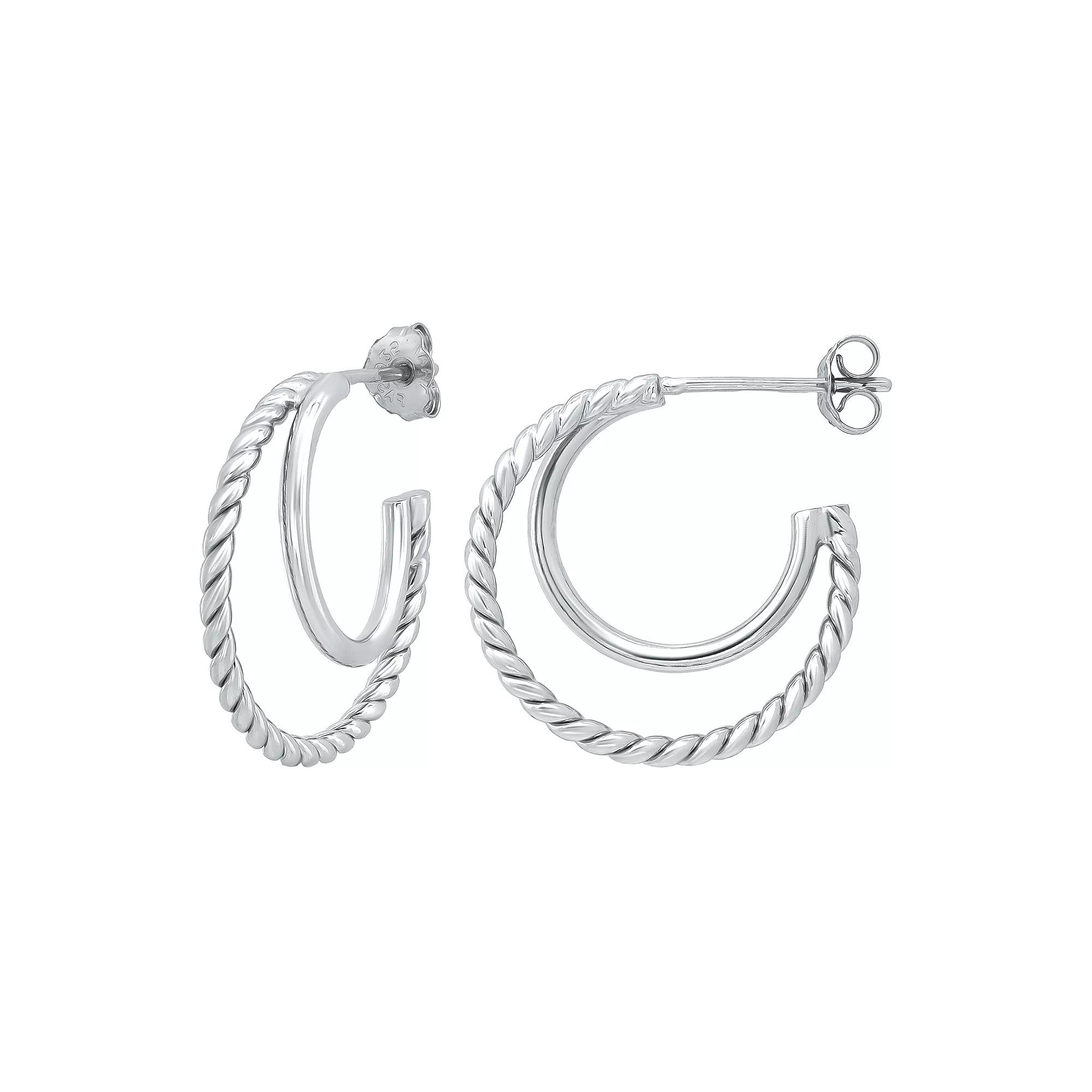 Aleure Precioso Sterling Silver Double Graduated Posted Hoop Earrings, Women's, Silver Tone Product Image