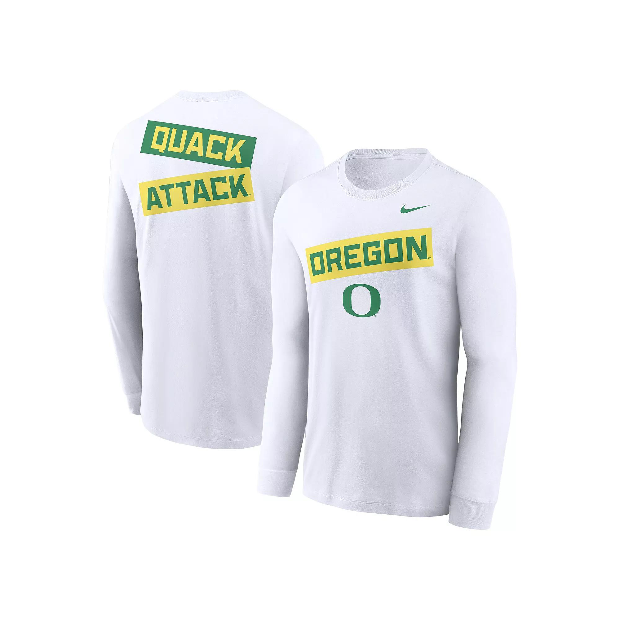 Men's Nike White Oregon Ducks Two-Hit Classic Location Long Sleeve T-Shirt,  Product Image