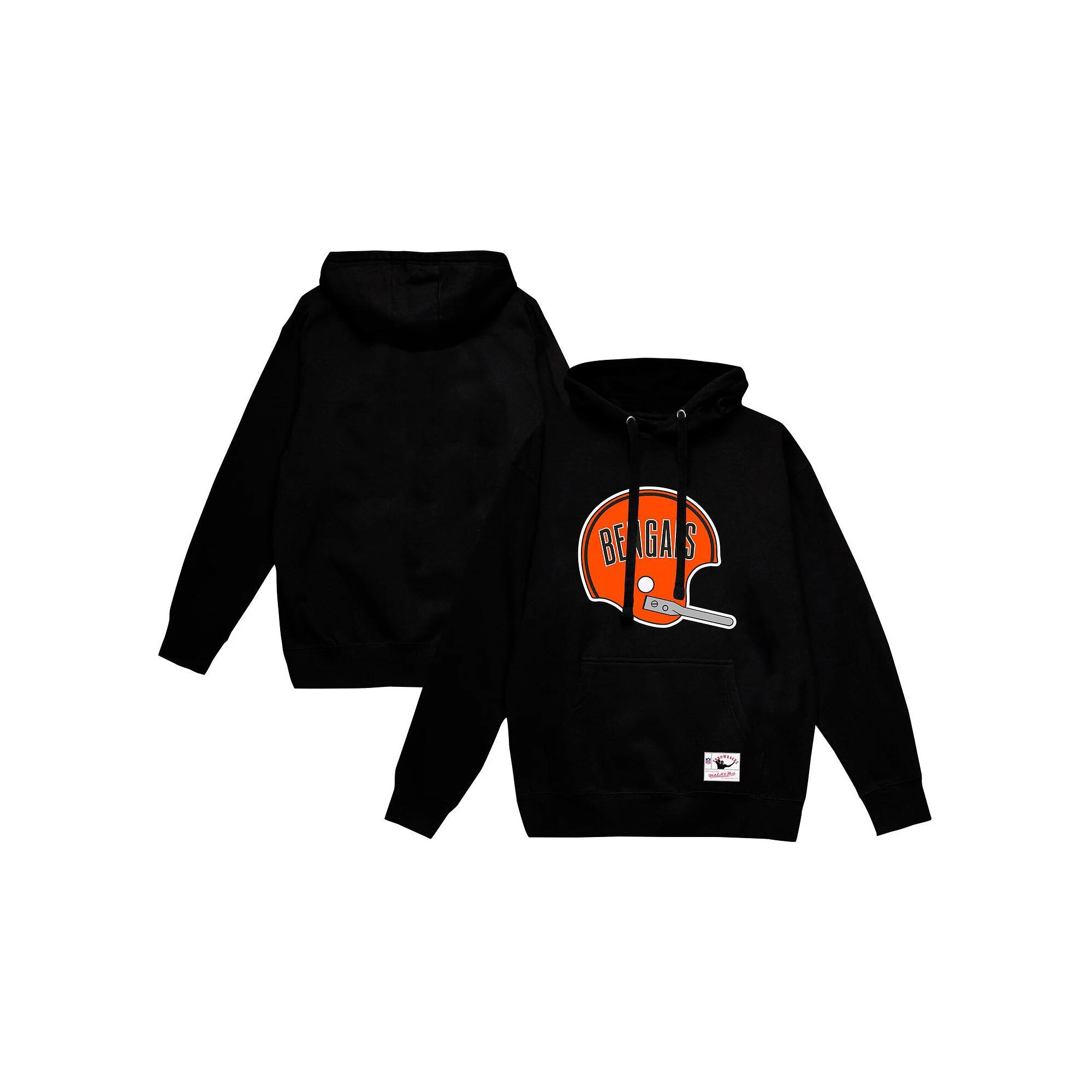 Men's Mitchell & Ness Black Cincinnati Bengals Helmet Logo Vintage Pullover Hoodie, Size: Medium Product Image