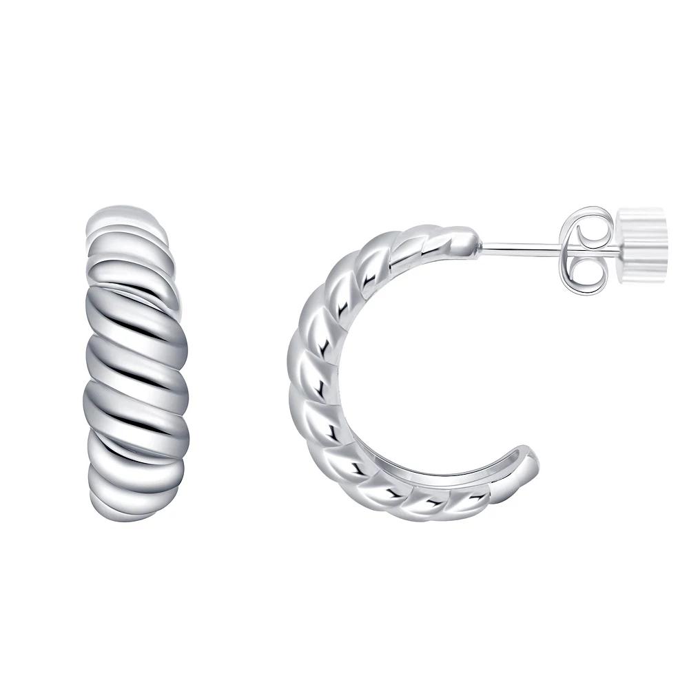 Eco Silver Luxe Sterling Silver Polished Shrimp Post Hoop Earrings, Women's Product Image