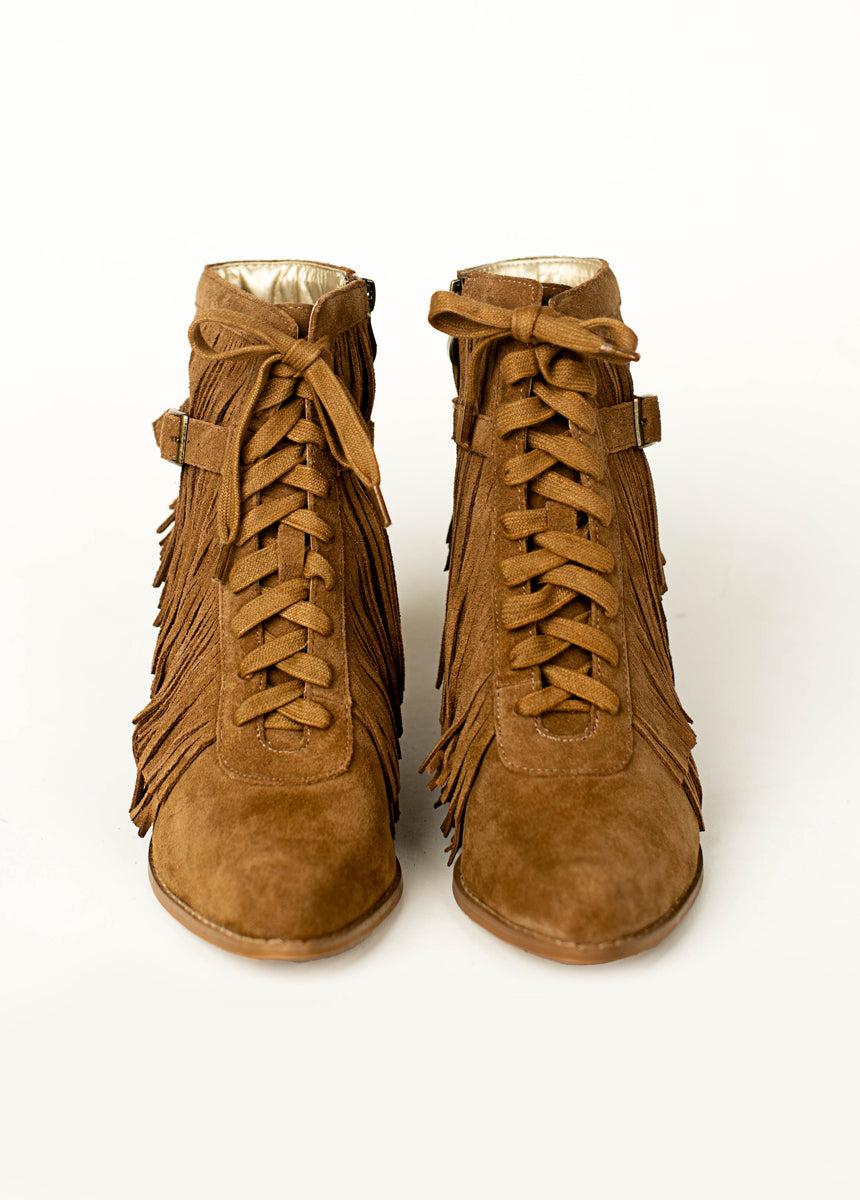 Nika Leather Fringe Boot in Pecan Female Product Image