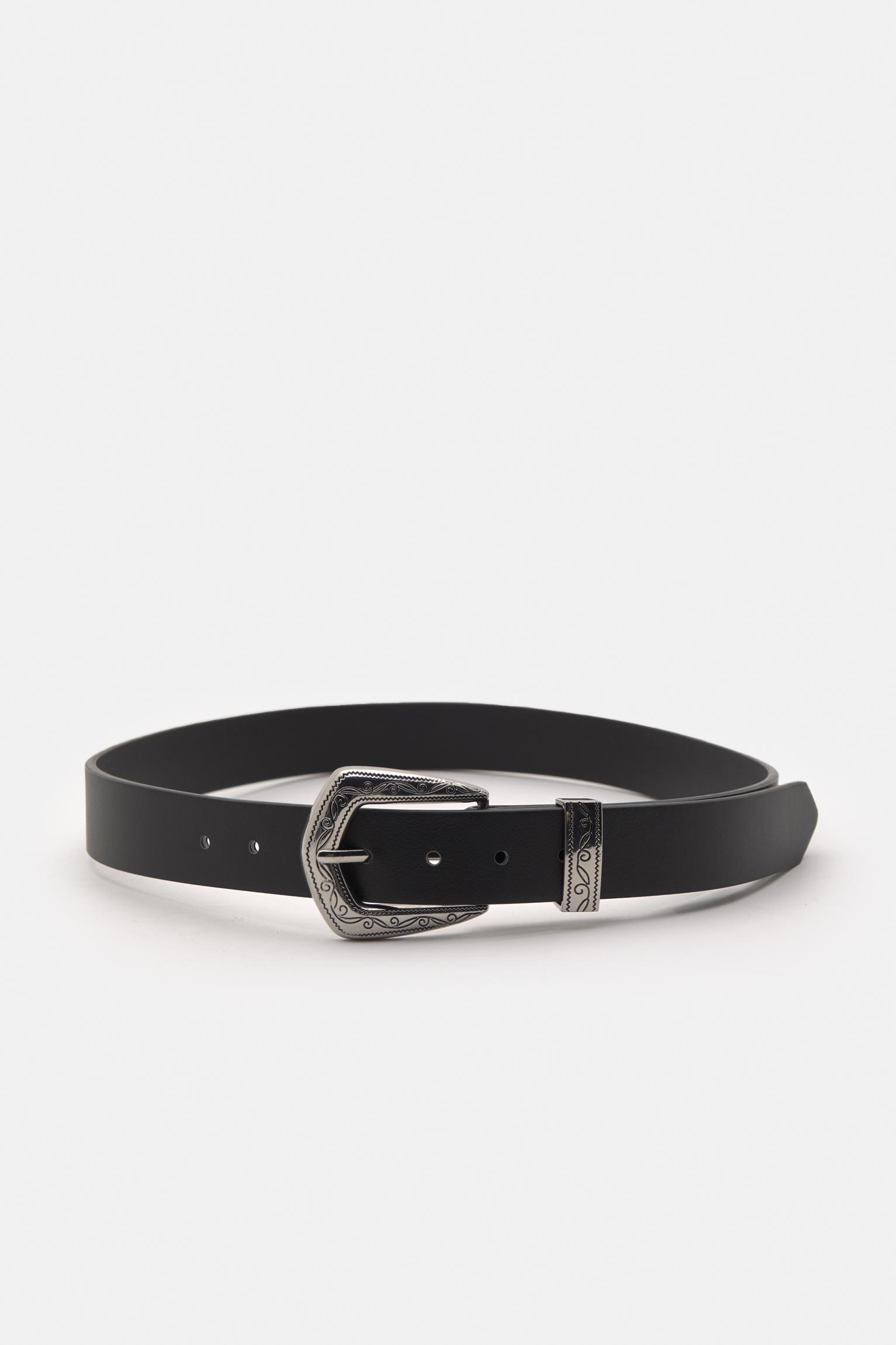 Faux leather belt with embossed buckle Product Image