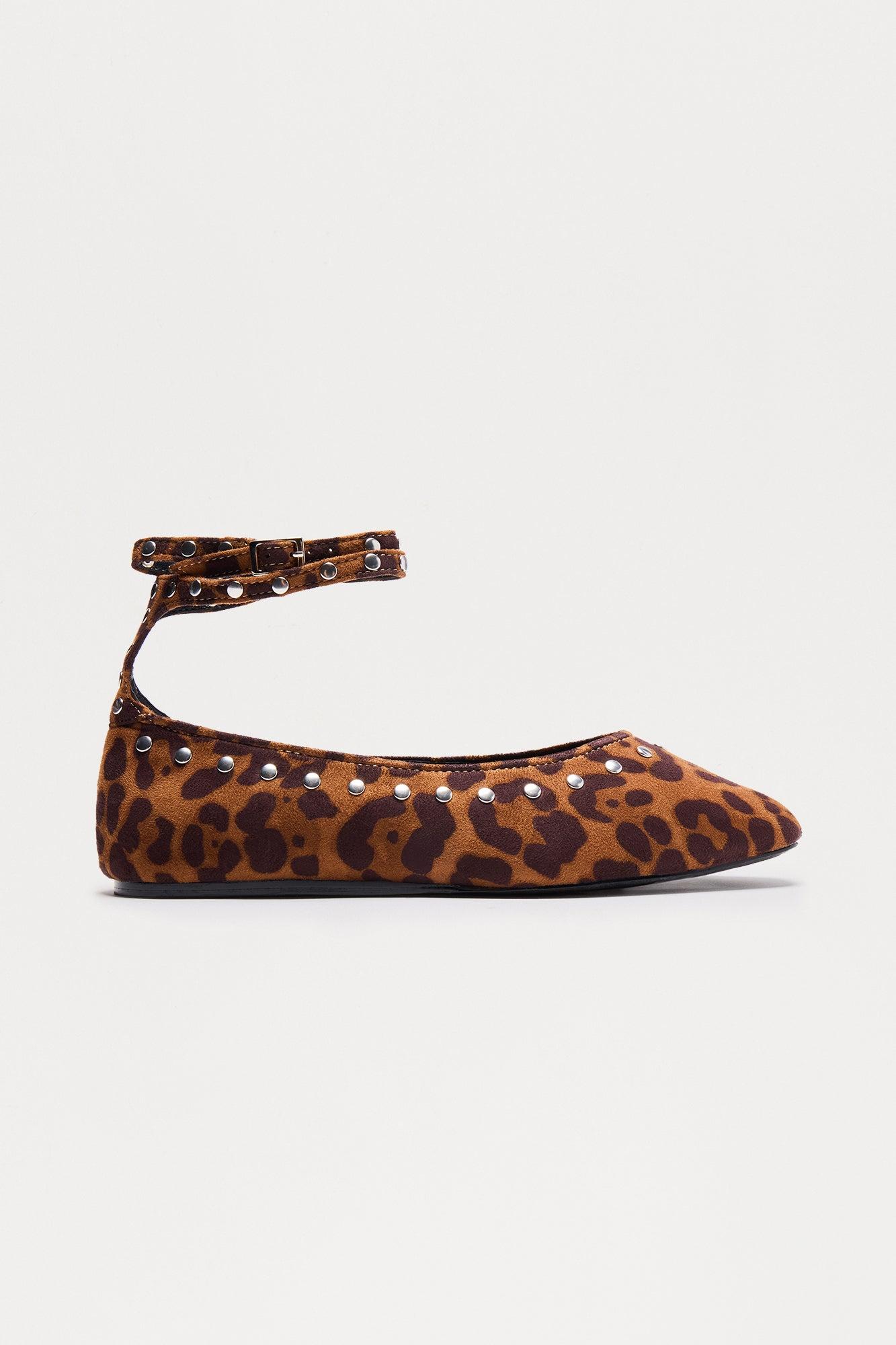 Sheri Studded Ankle Strap Flats - Leopard Product Image